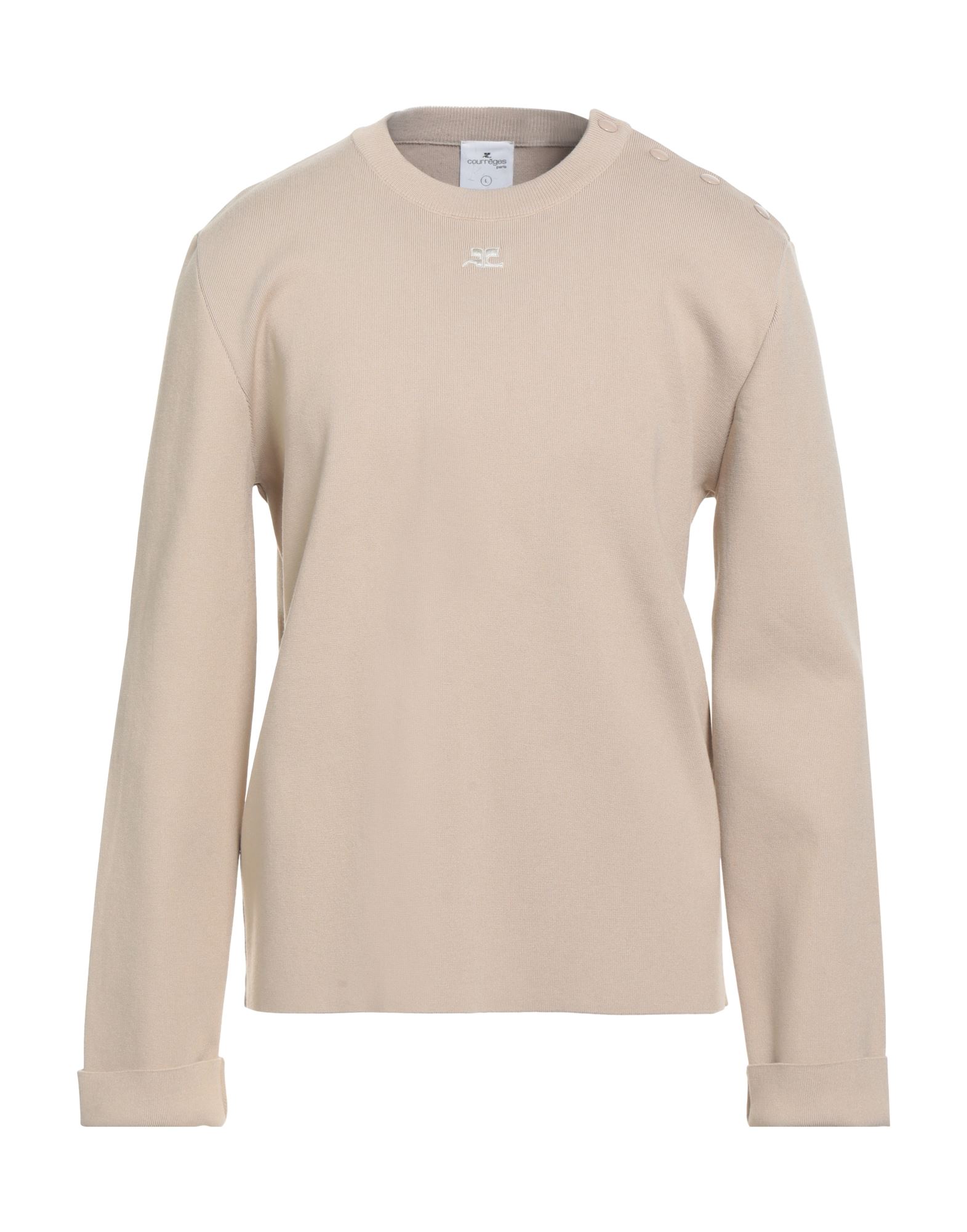 니트 소재, 미디엄웨이트 니트, 솔리드 컬러, 자수 로고 장식, 크루넥, 롱 슬리브, 스냅버튼 여밈, 손세탁, 표백 금지, 건조기 사용불가. 이미지