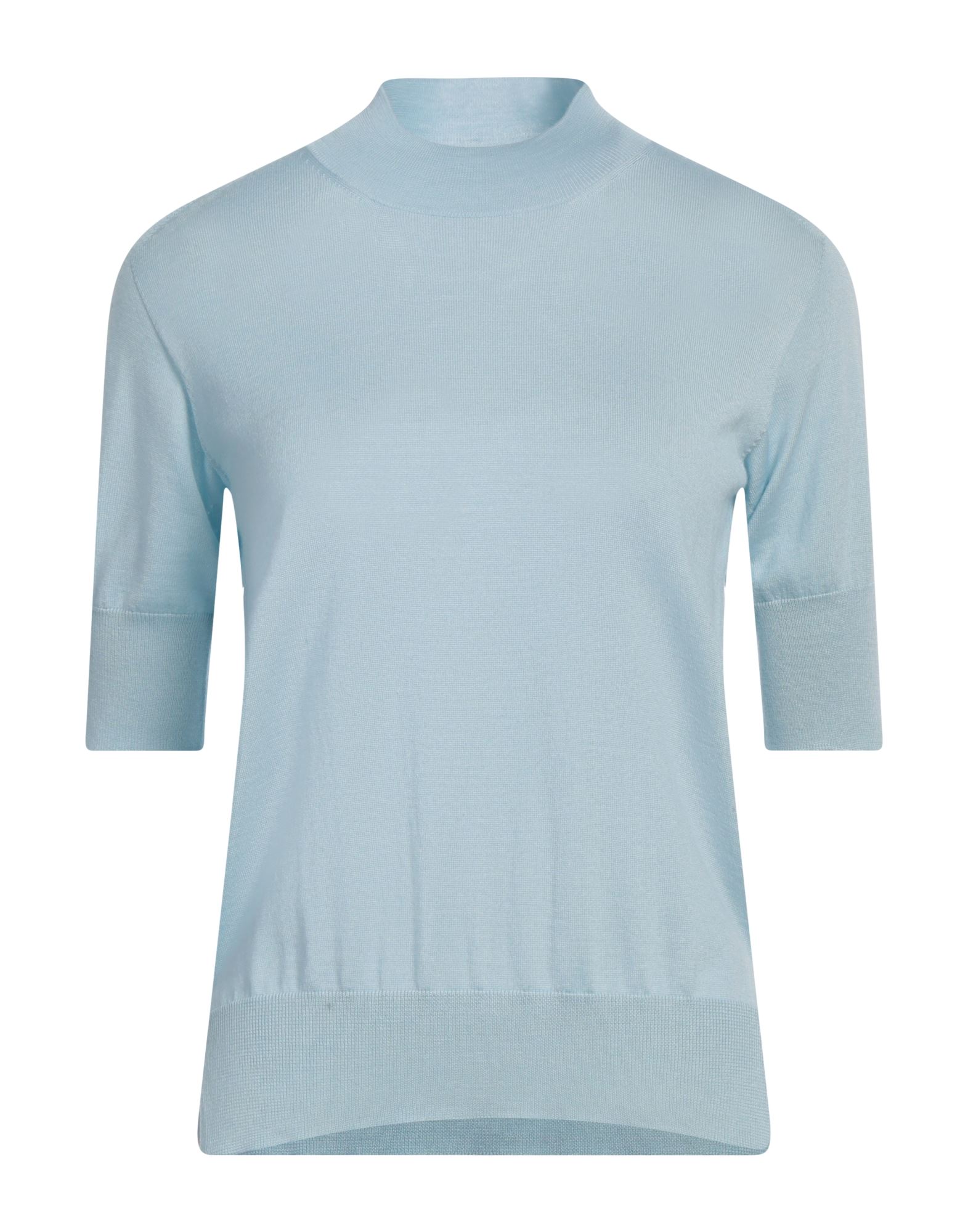 니트 소재, 라이트웨이트 니트, 장식 부착 없음, 솔리드 컬러, 목 넥, 쇼트 슬리브, 사이드 슬릿 헴라인, 드라이클리닝, 표백 금지, 건조기 사용불가. 이미지