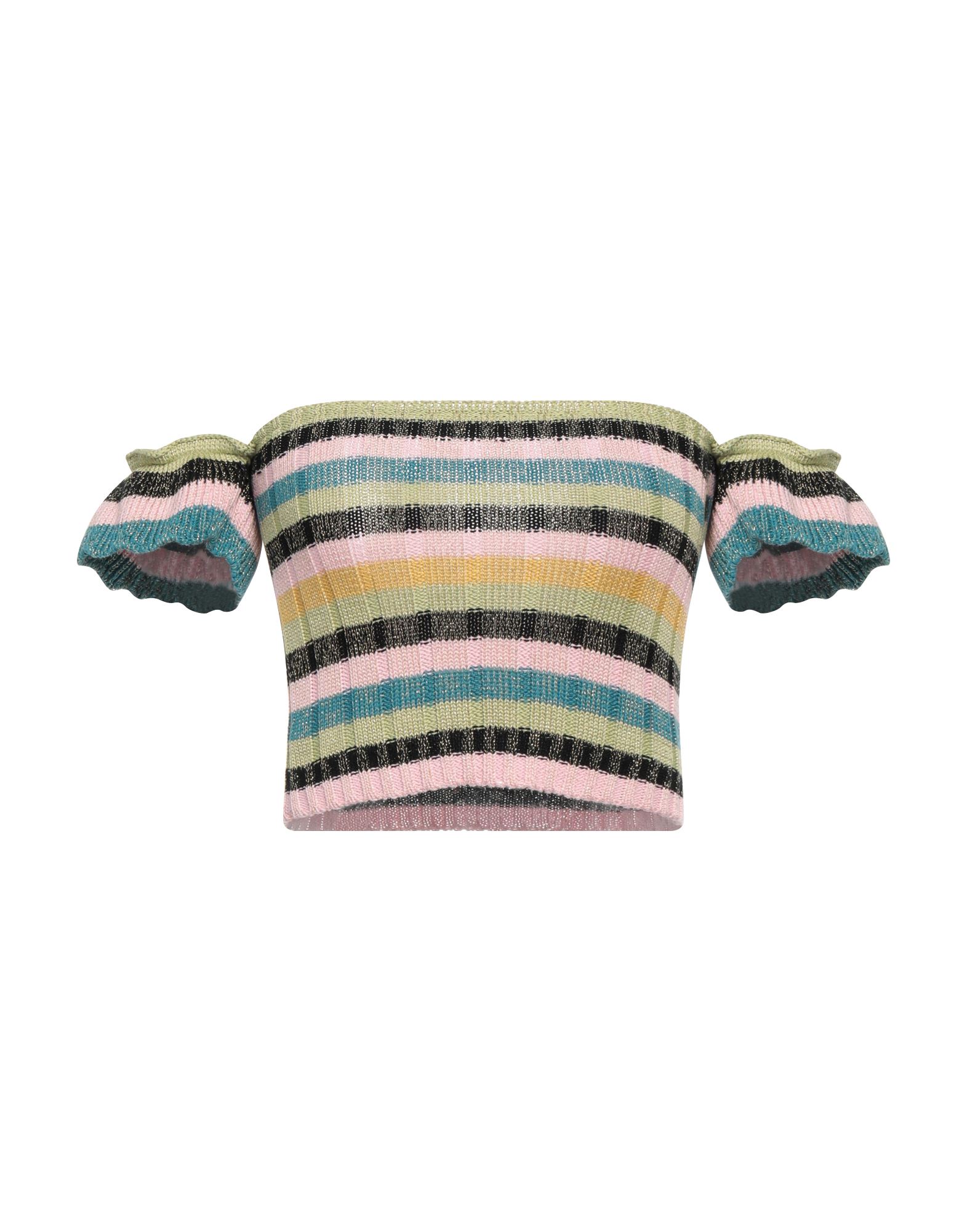 니트 소재, 딥 네크라인, 쇼트 슬리브, 스트라이프. 이미지