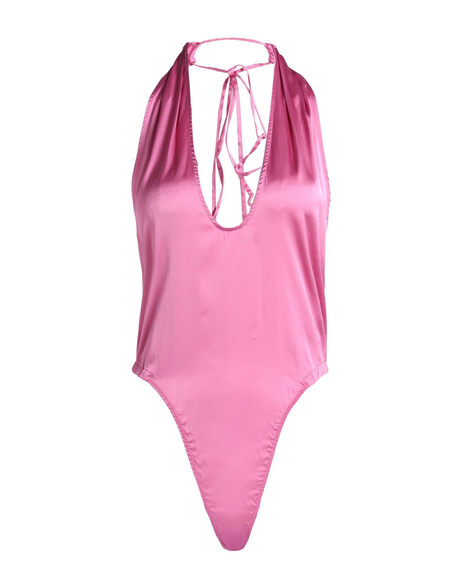 새틴, 장식 부착 없음, 솔리드 컬러, 딥 네크라인, 슬리브리스, 셀프타이/스트링 여밈, 스냅버튼 여밈, 포켓 없음, 스트레치. 이미지