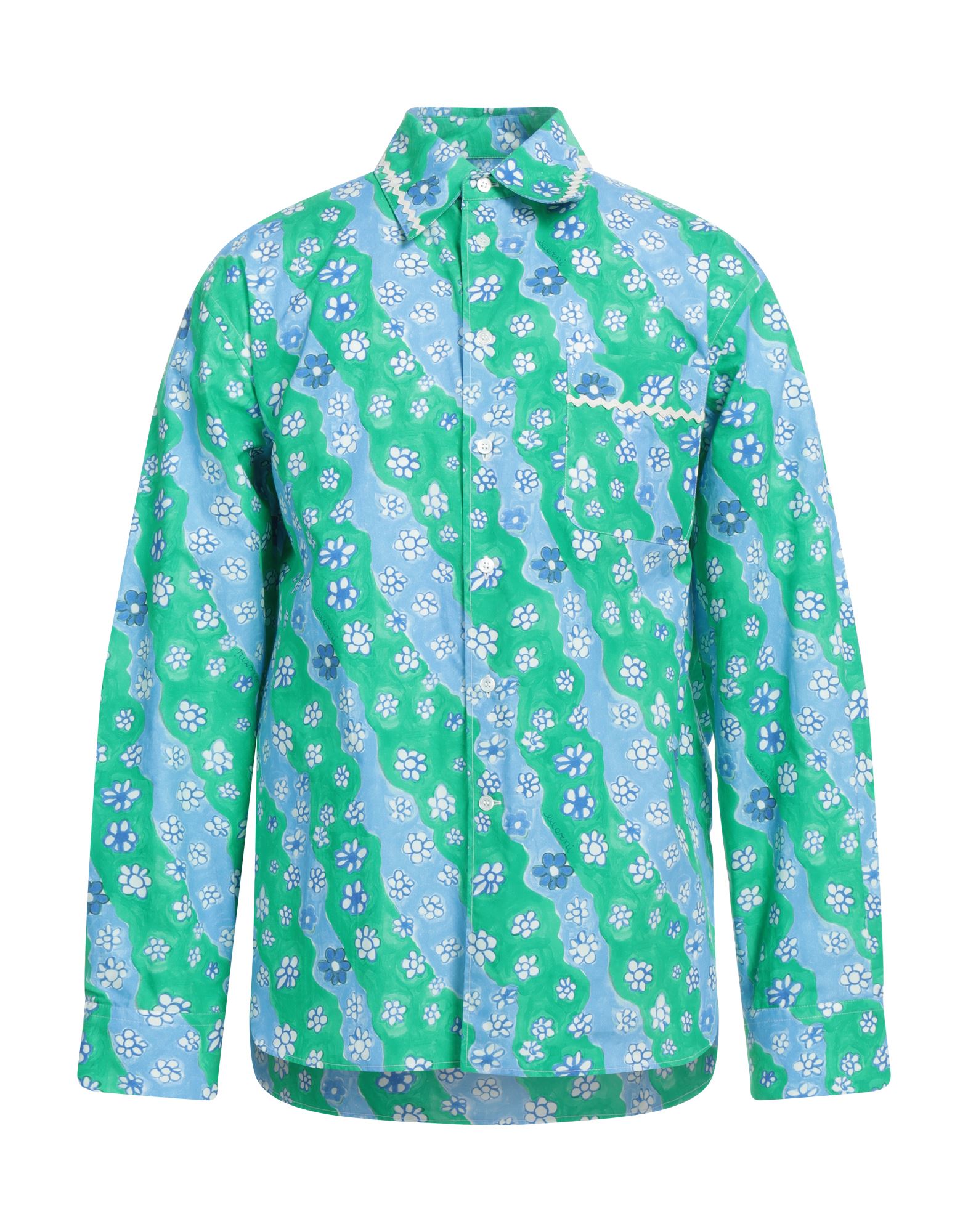 우븐, 장식 부착 없음, 플로럴 모티브, 클래식 칼라, 롱 슬리브, 버튼 커프스, 버튼 여밈, 싱글 포켓, 레귤러 셔츠, 라지 핏. 이미지