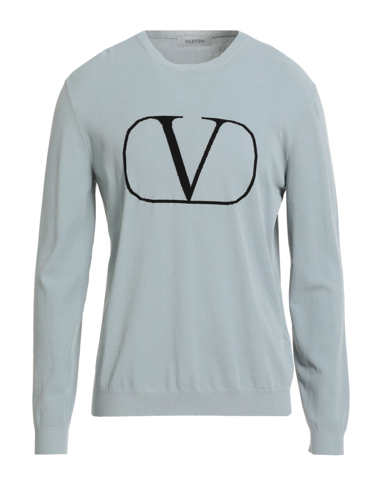 니트 소재, 라이트웨이트 니트, 투톤 패턴, 브랜드 로고, 크루넥, 롱 슬리브, 드라이클리닝, 표백 금지, 건조기 사용불가. 이미지