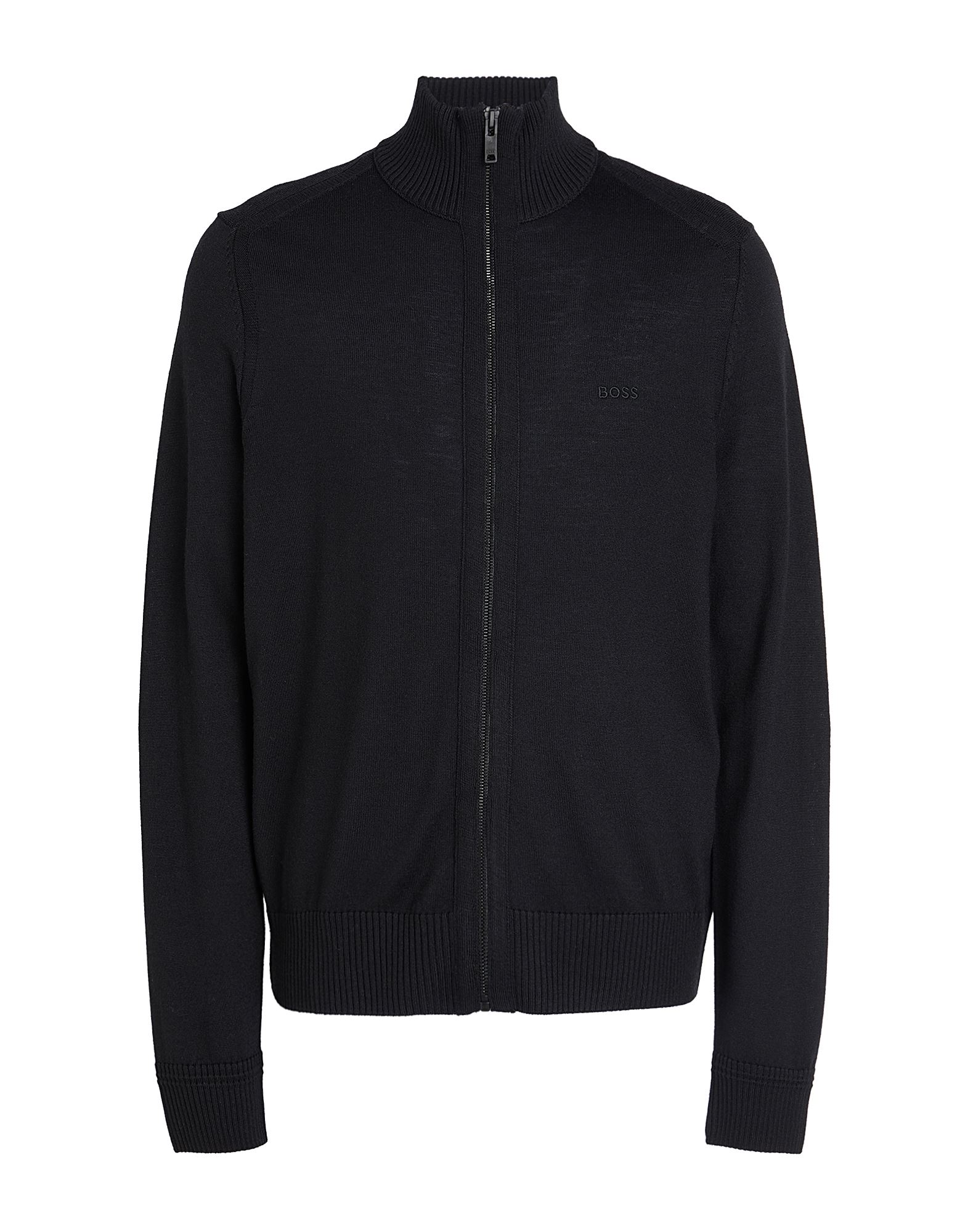 니트 소재, 라이트웨이트 니트, 솔리드 컬러, 자수 로고 장식, 롱 슬리브, 지퍼 여밈, 세탁기 세탁 또는 드라이클리닝, 표백 금지, 건조기 사용불가. 이미지