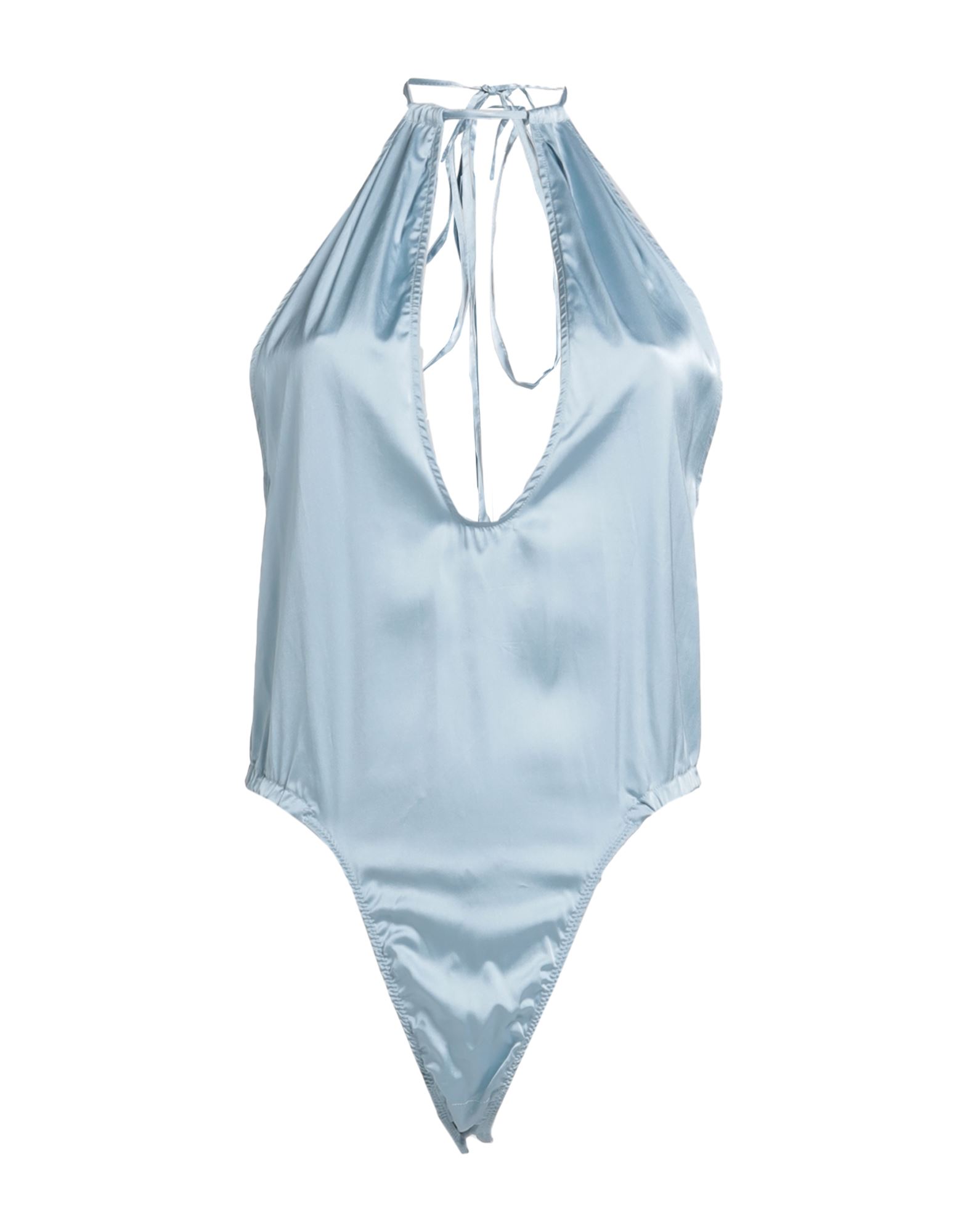 새틴, 장식 부착 없음, 솔리드 컬러, 딥 네크라인, 슬리브리스, 셀프타이/스트링 여밈, 스냅버튼 여밈, 포켓 없음, 스트레치. 이미지