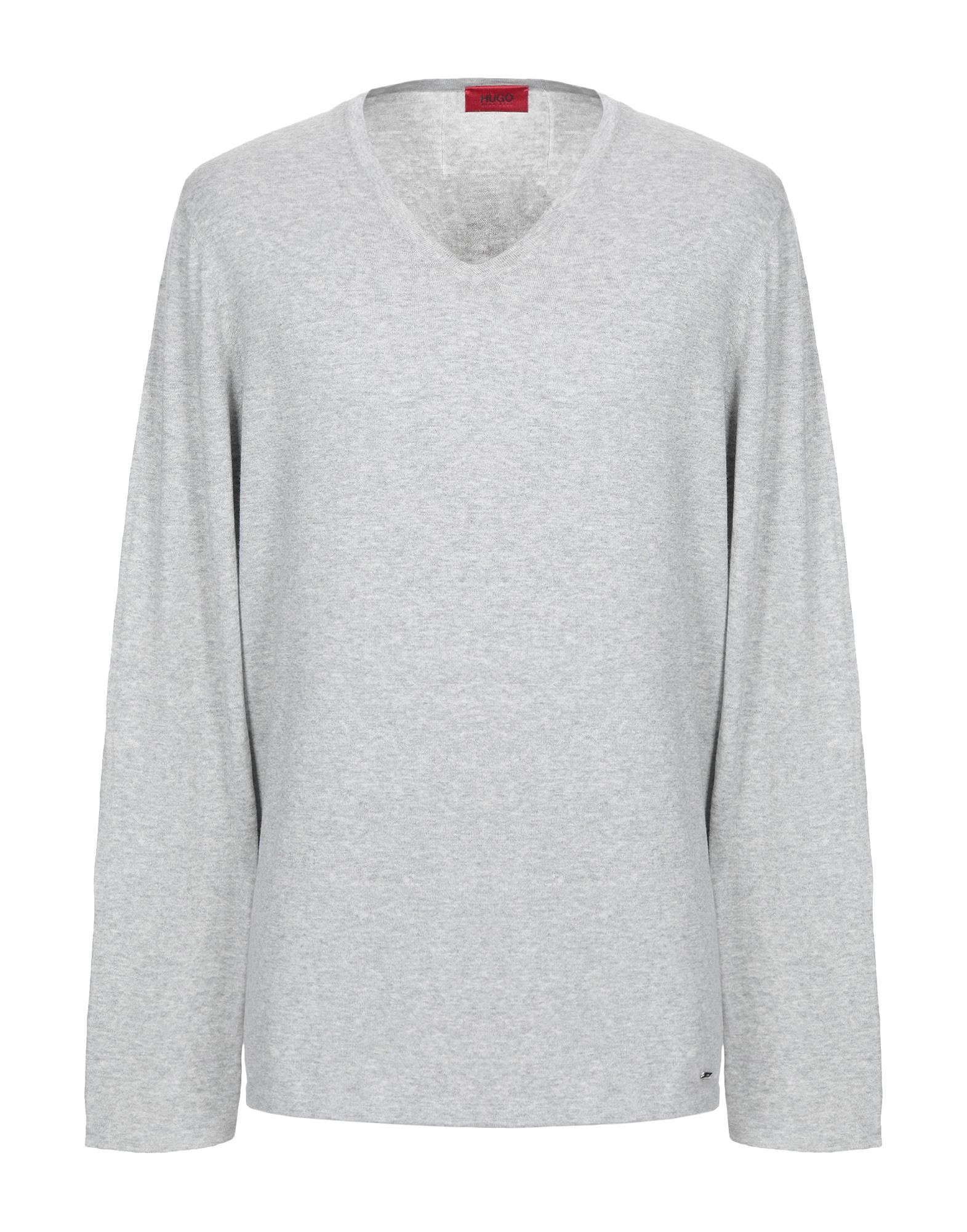 니트 소재, 멜란지 효과, 로고, 솔리드 컬러, v 네크라인, 라이트웨이트 니트, 롱 슬리브, 포켓 없음. 이미지