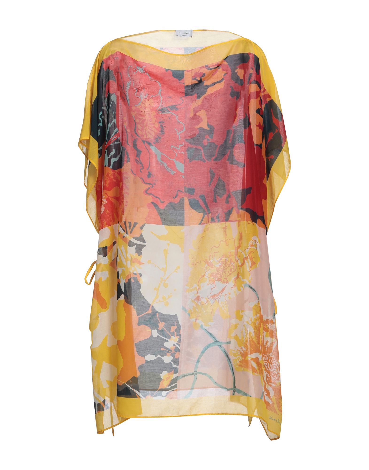 카프탄 탑, 우븐, 플로럴 모티브, 브랜드 로고, 스퀘어 네크라인, 슬리브리스, 안감없음, 타이 여밈, 포켓 없음, 바다로 떠나는 주말 여행이나 휴가를 위한 세련되고 편안한 스타일. 이미지