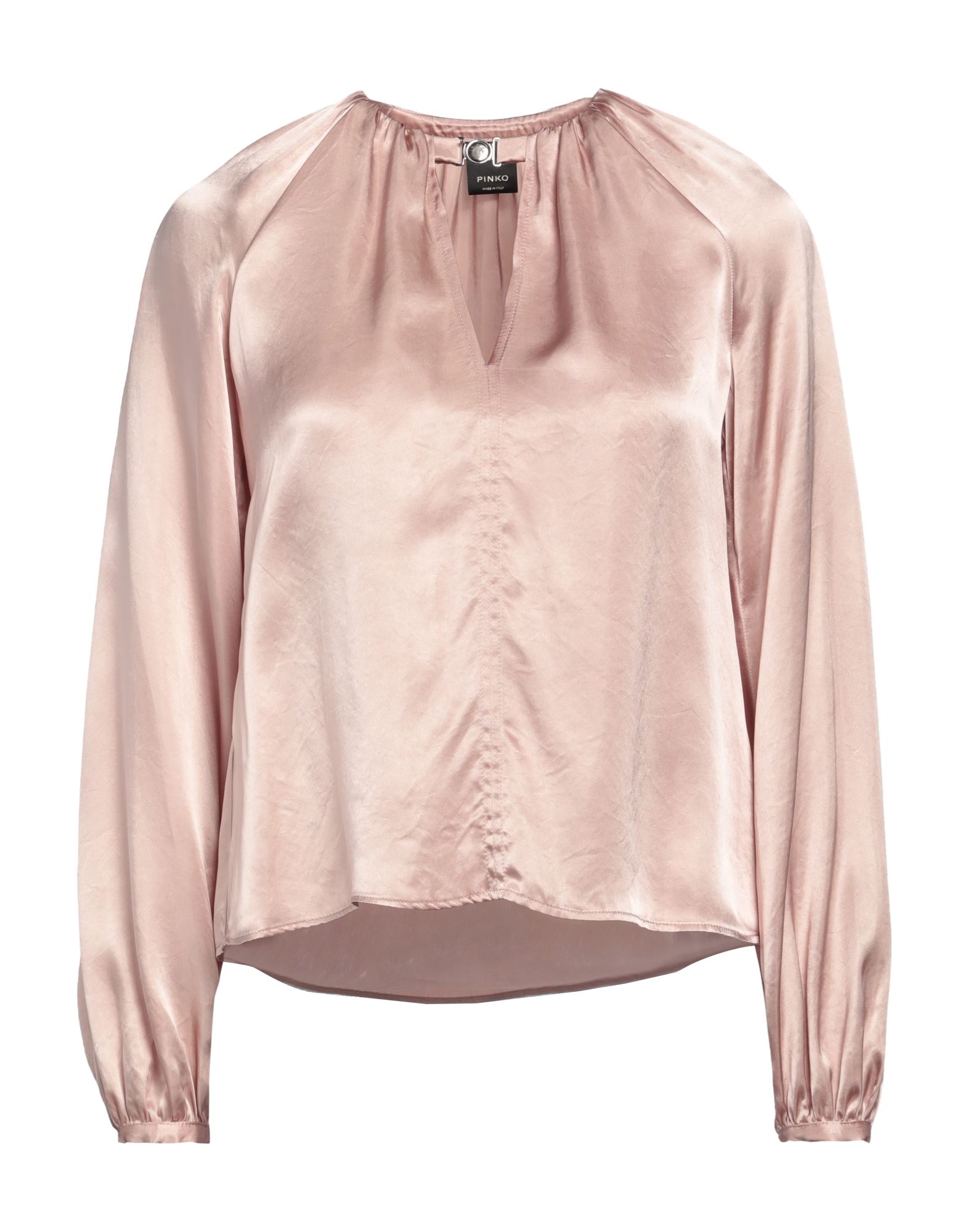 보헤미안 블라우스, 새틴, 솔리드 컬러, 장식 부착 없음, 크루넥, 롱 슬리브, 버튼 커프스, 후크 여밈. 이미지