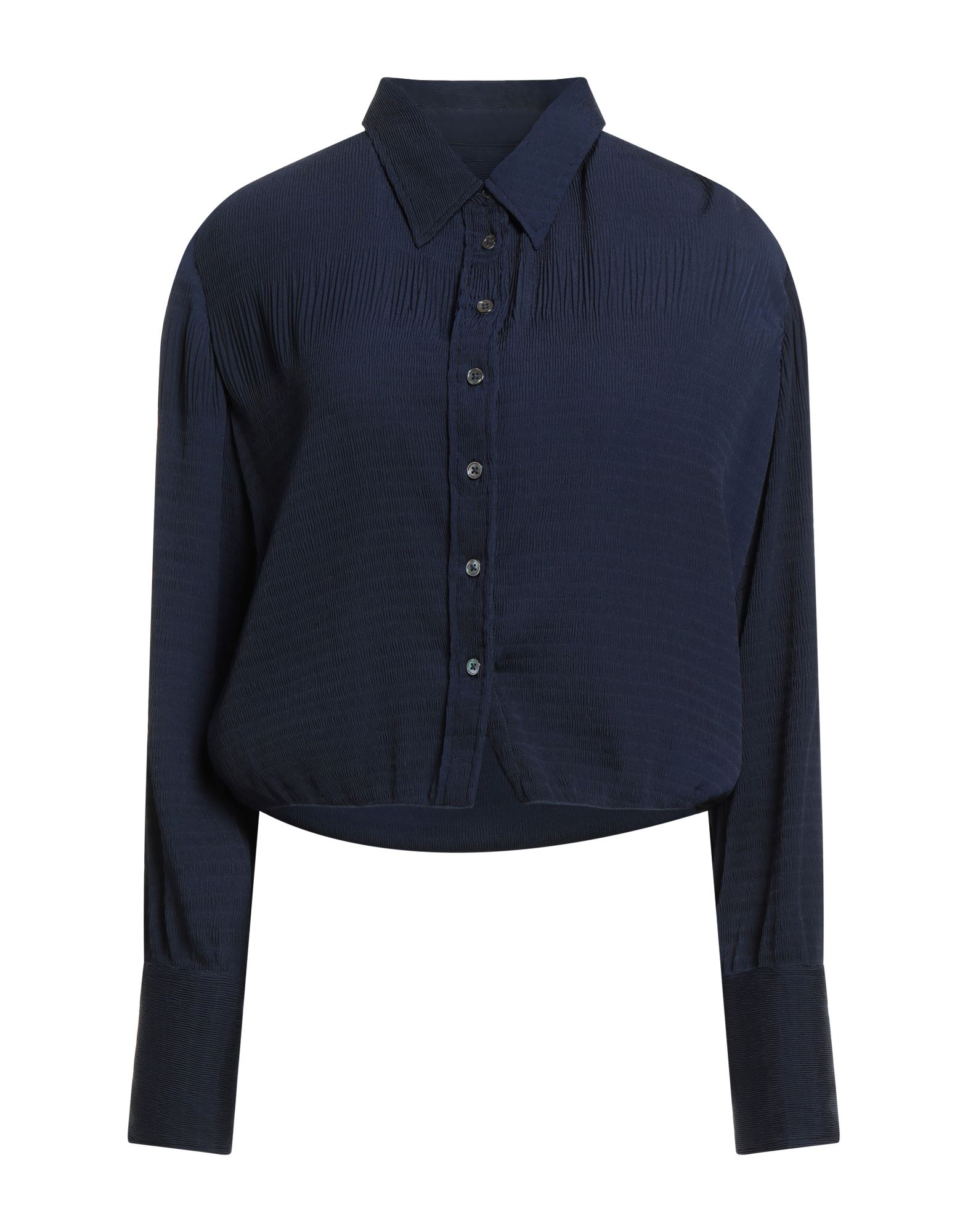 셔츠, 크레이프, 솔리드 컬러, 스모킹, 클래식 칼라, 롱 슬리브, 버튼 커프스, 버튼 여밈, 드라이클리닝, 표백 금지, 건조기 사용불가, 편안함과 우아함이 결합된 격식을 갖춘 세련된 포멀 오피스 룩, 이 브랜드는 사이즈가 작게 나옵니다. 이미지