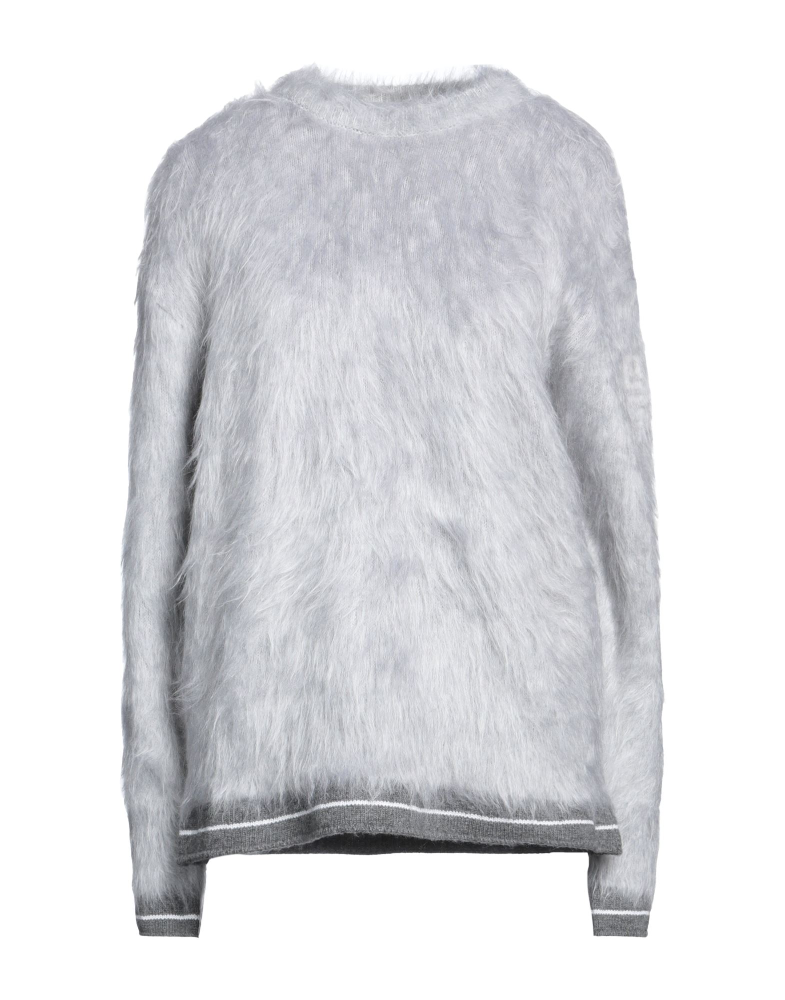 니트 소재, 미디엄웨이트 니트, 장식 부착 없음, 투톤 패턴, 라운드 네크라인, 롱 슬리브, 포켓 없음, 라지 핏. 이미지