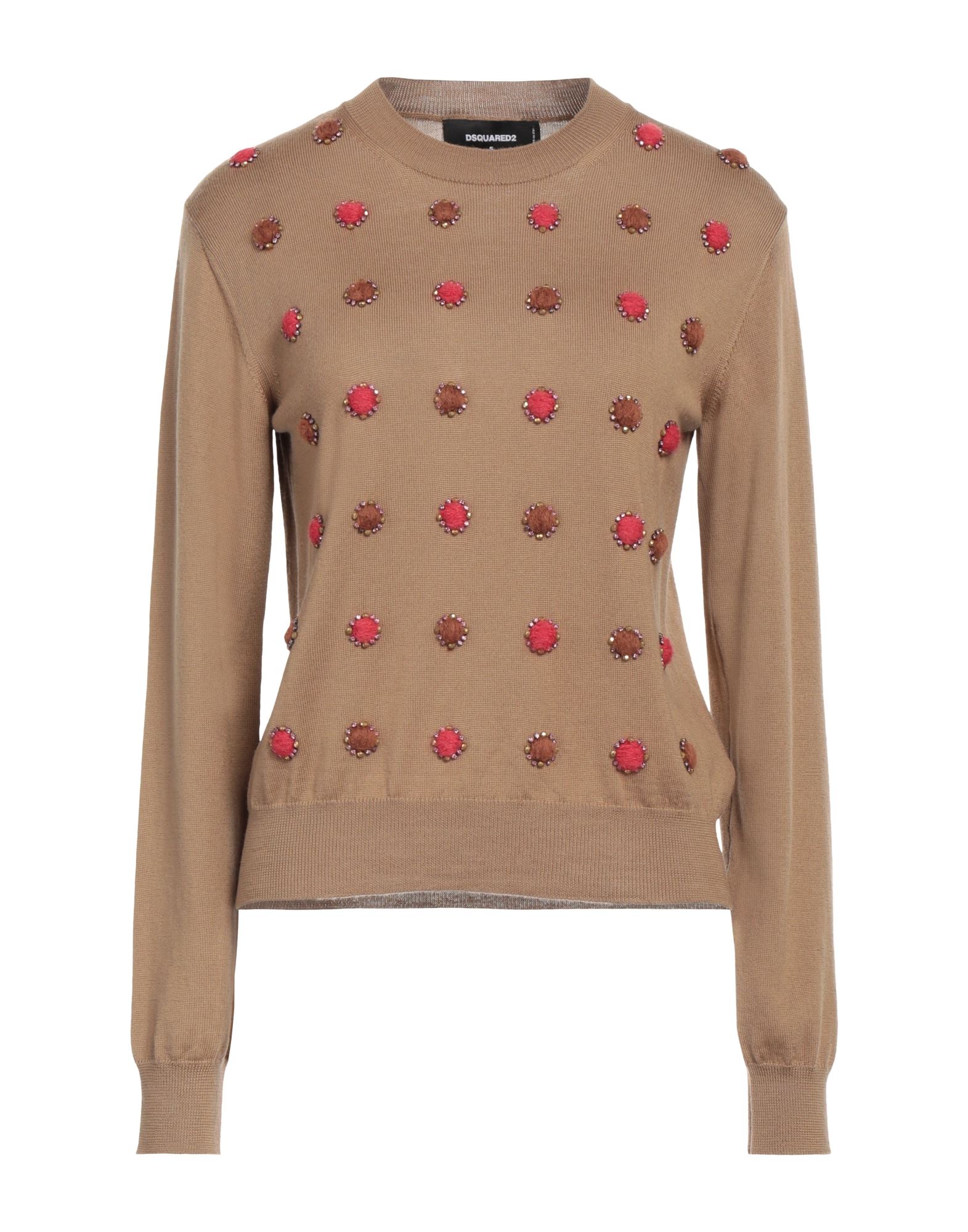 니트 소재, 미디엄웨이트 니트, 콘트라스트 디테일, 라인스톤, 폴카도트, 라운드 네크라인, 롱 슬리브, 포켓 없음. 이미지