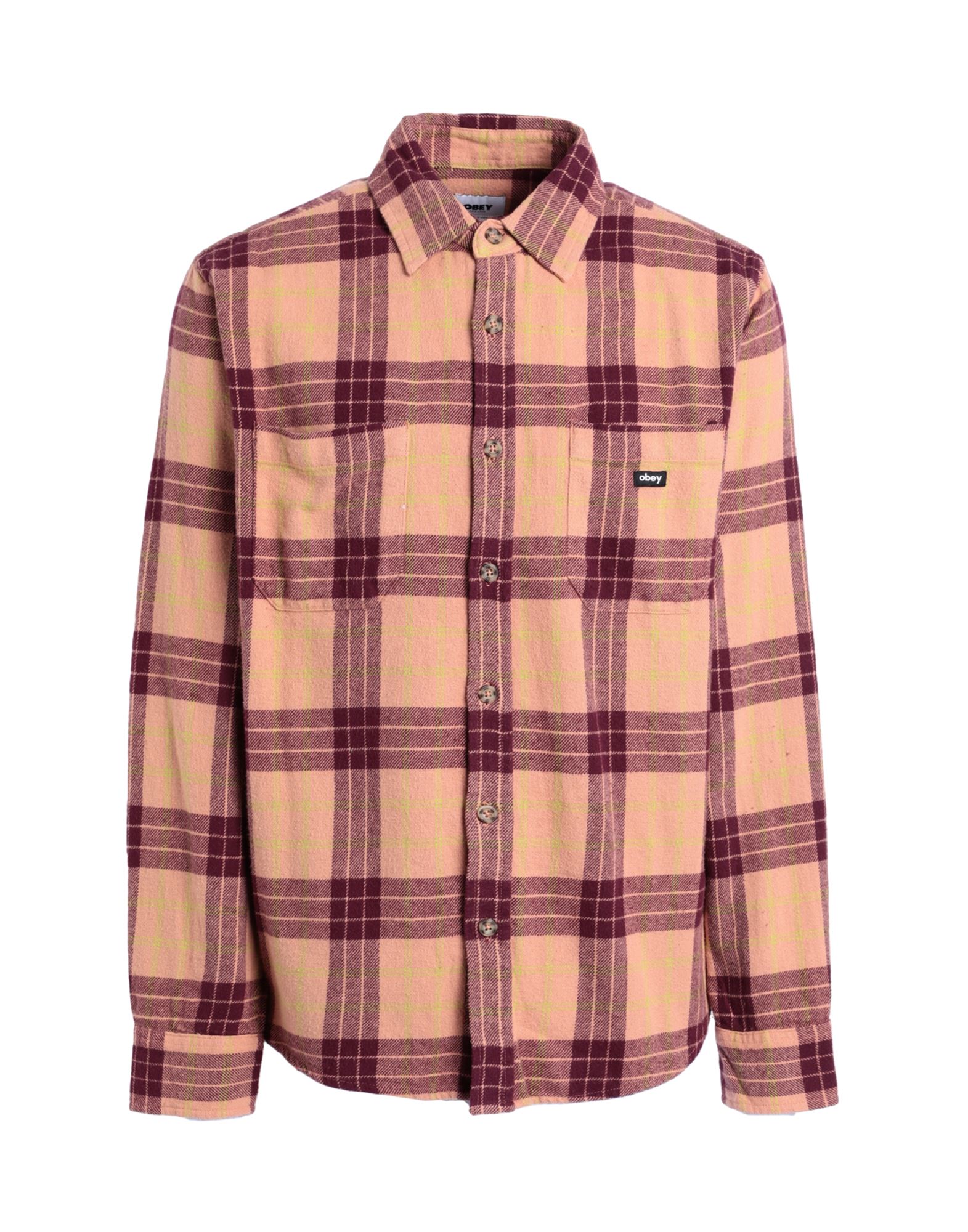 레귤러 셔츠, 플란넬, 체크, 브랜드 로고, 클래식 칼라, 롱 슬리브, 버튼 커프스, 버튼 여밈, 포켓 2개. 이미지