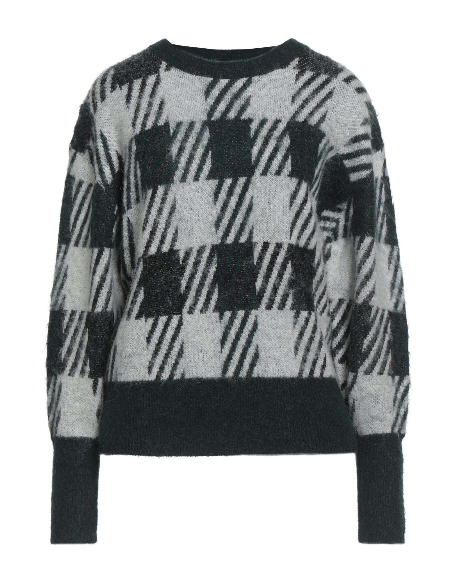 니트 소재, 미디엄웨이트 니트, 체크, 장식 부착 없음, 크루넥, 롱 슬리브, 손세탁 또는 드라이클리닝, 표백 금지, 건조기 사용불가. 이미지