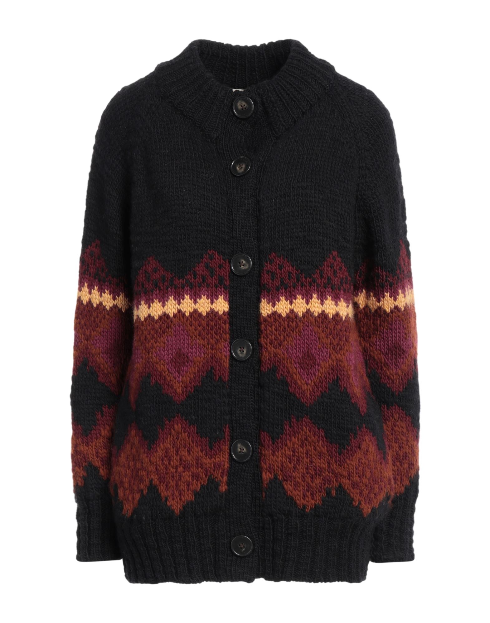 니트 소재, 라이트웨이트 니트, 멀티컬러 패턴, 장식 부착 없음, 롱 슬리브, 버튼 여밈, 포켓 2개, 손세탁 또는 드라이클리닝, 표백 금지, 건조기 사용불가, 이 브랜드는 사이즈가 크게 나옵니다. 이미지