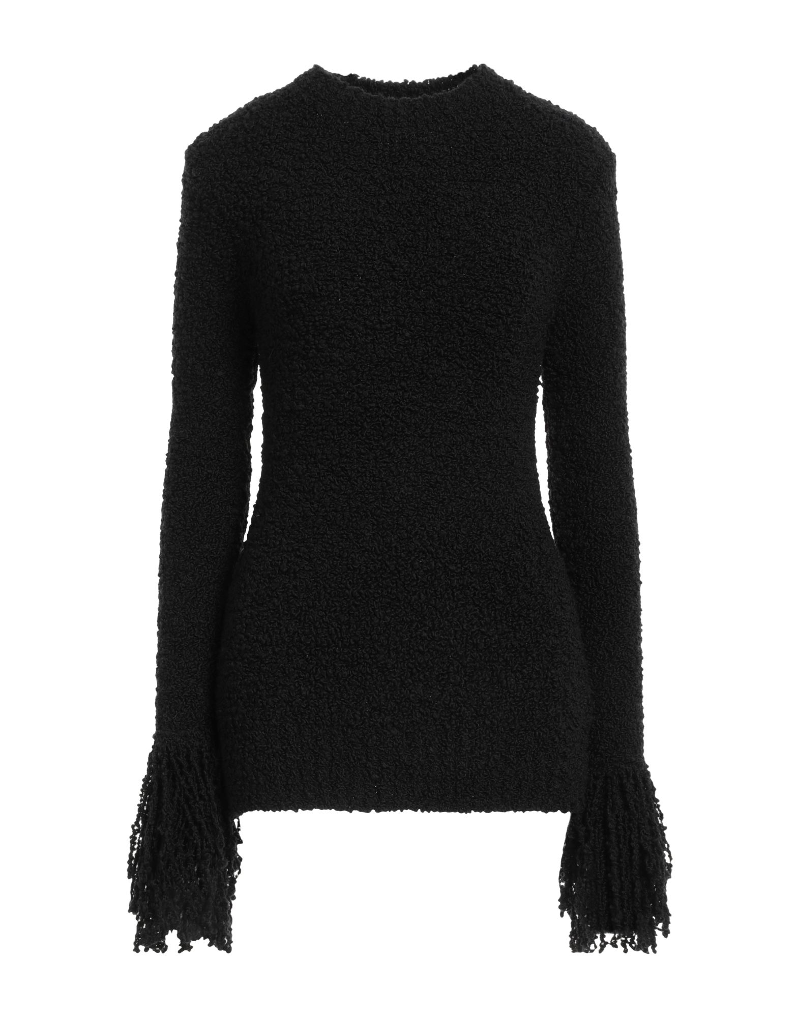 부클레, 라이트웨이트 니트, 프린지, 솔리드 컬러, 크루넥, 롱 슬리브, 포켓 없음, 손세탁 또는 드라이클리닝, 표백 금지, 건조기 사용불가. 이미지