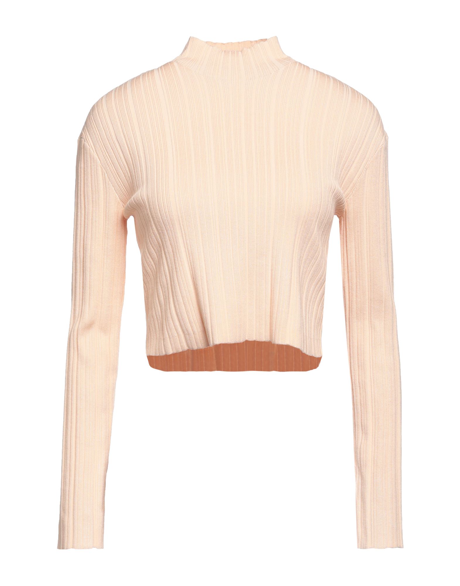 니트 소재, 라이트웨이트 니트, 리브(rib) 조직, 스트레치 패브릭, 장식 부착 없음, 솔리드 컬러, 터틀넥, 롱 슬리브, 포켓 없음. 이미지