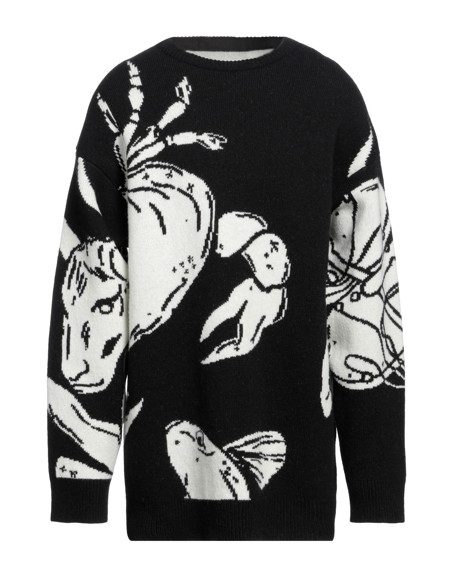 니트 소재, 자카드, 헤비웨이트 니트, 장식 부착 없음, 투톤 패턴, 크루넥, 롱 슬리브, 포켓 없음. 이미지