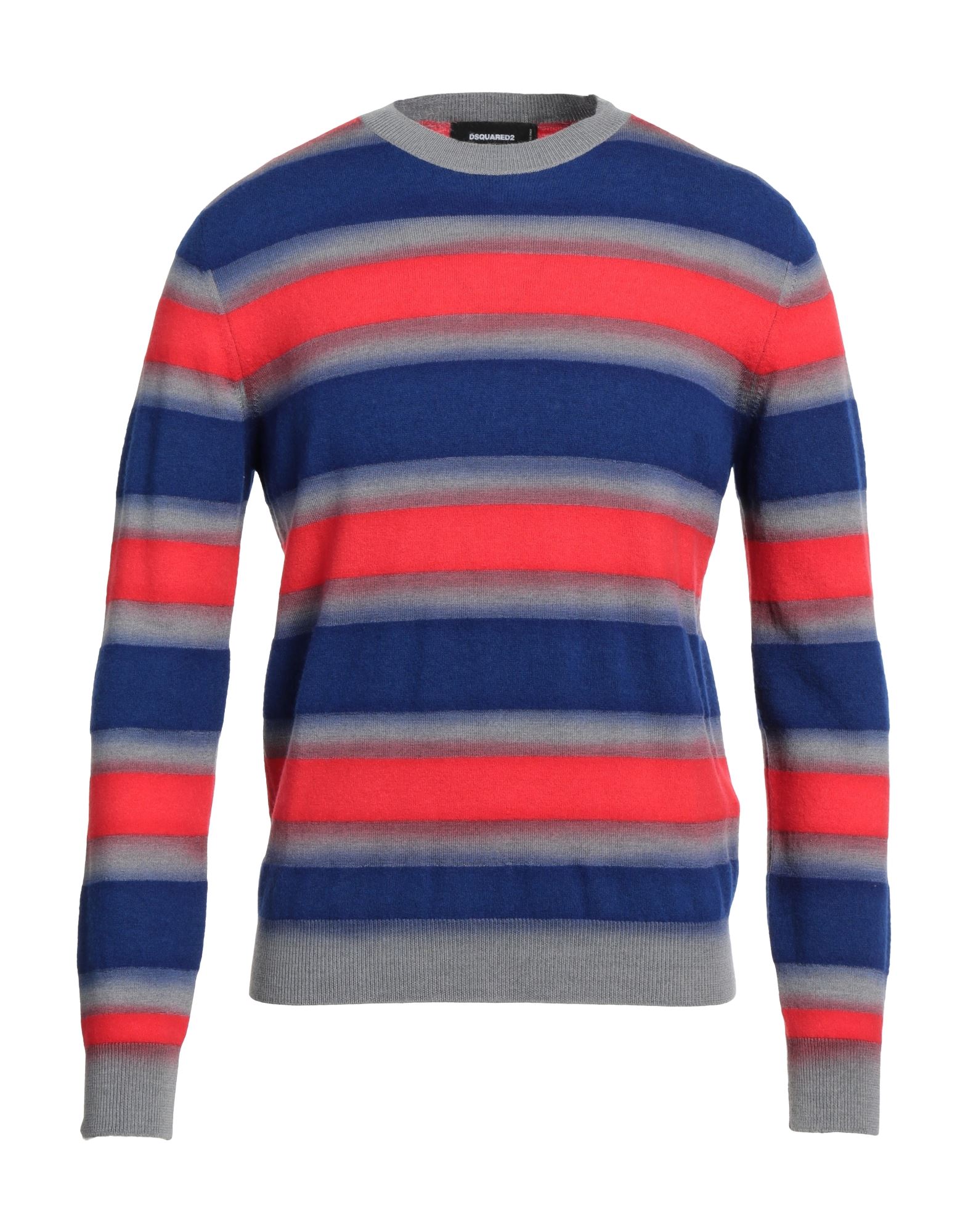 니트 소재, 라이트웨이트 니트, 장식 부착 없음, 스트라이프, 멀티컬러 패턴, 라운드 네크라인, 롱 슬리브, 포켓 없음, 라지 핏. 이미지