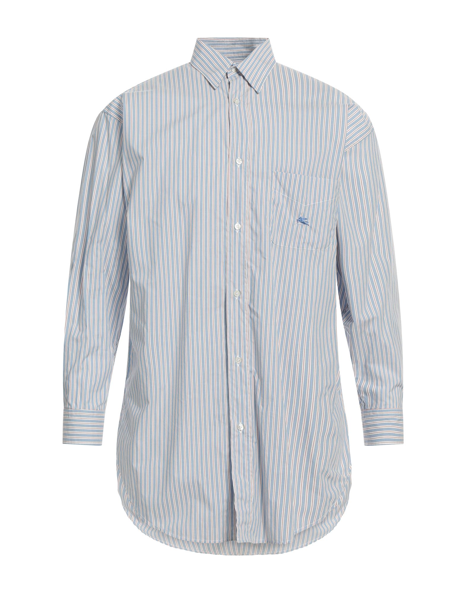 우븐, 브랜드 로고, 스트라이프, 멀티컬러 패턴, 클래식 칼라, 롱 슬리브, 버튼 커프스, 안감없음, 버튼 여밈, 싱글 포켓, 레귤러 셔츠. 이미지