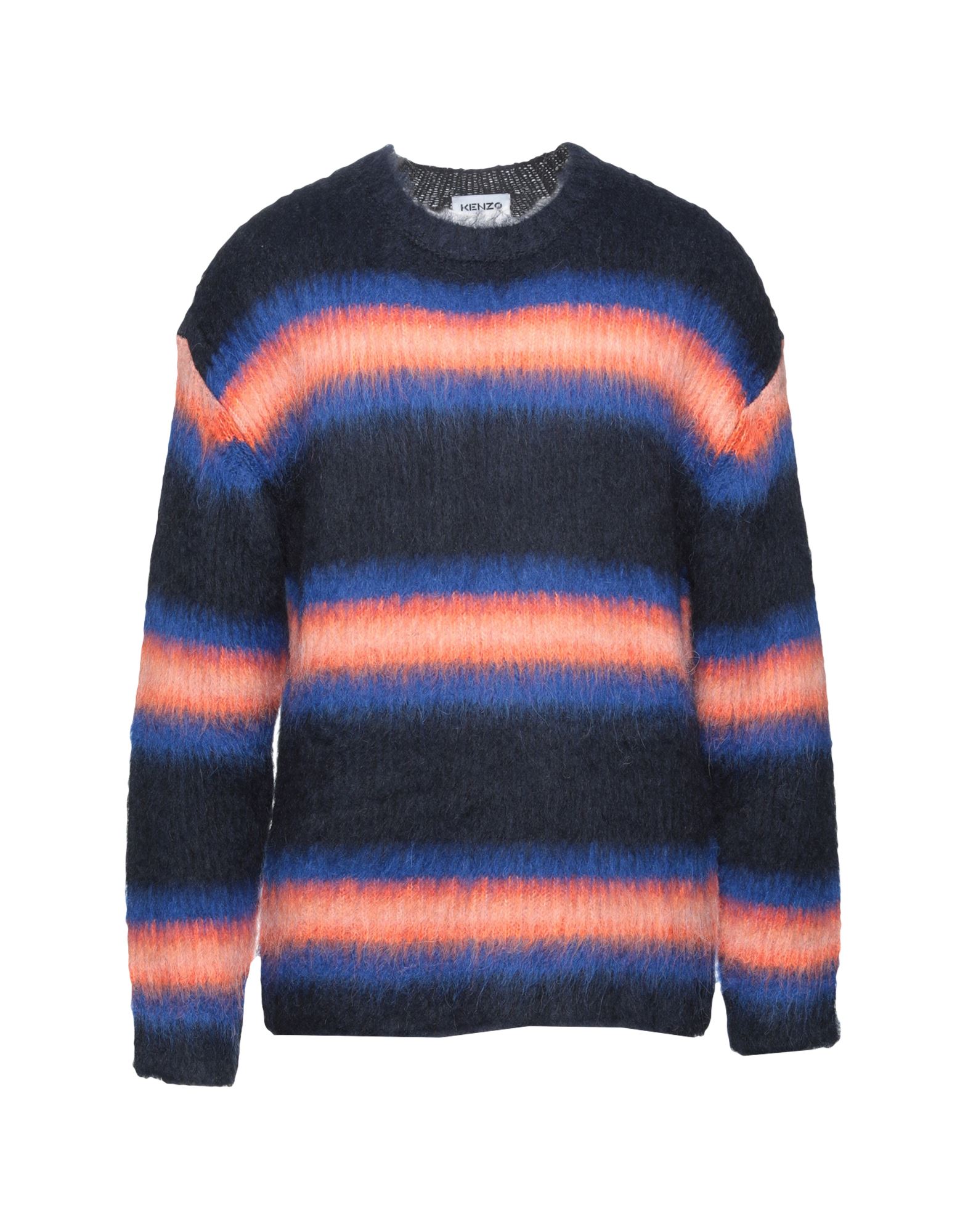 니트 소재, 브랜드 로고, 스트라이프, 라운드 네크라인, 롱 슬리브, 포켓 없음, 라지 핏. 이미지