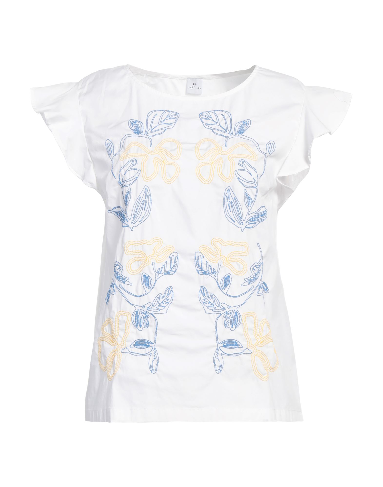 탑, 우븐, 플로럴 모티브, 자수 장식, 크루넥, 쇼트 슬리브, 스트레치, 세탁기 세탁 또는 드라이클리닝, 표백 금지, 건조기 사용불가. 이미지