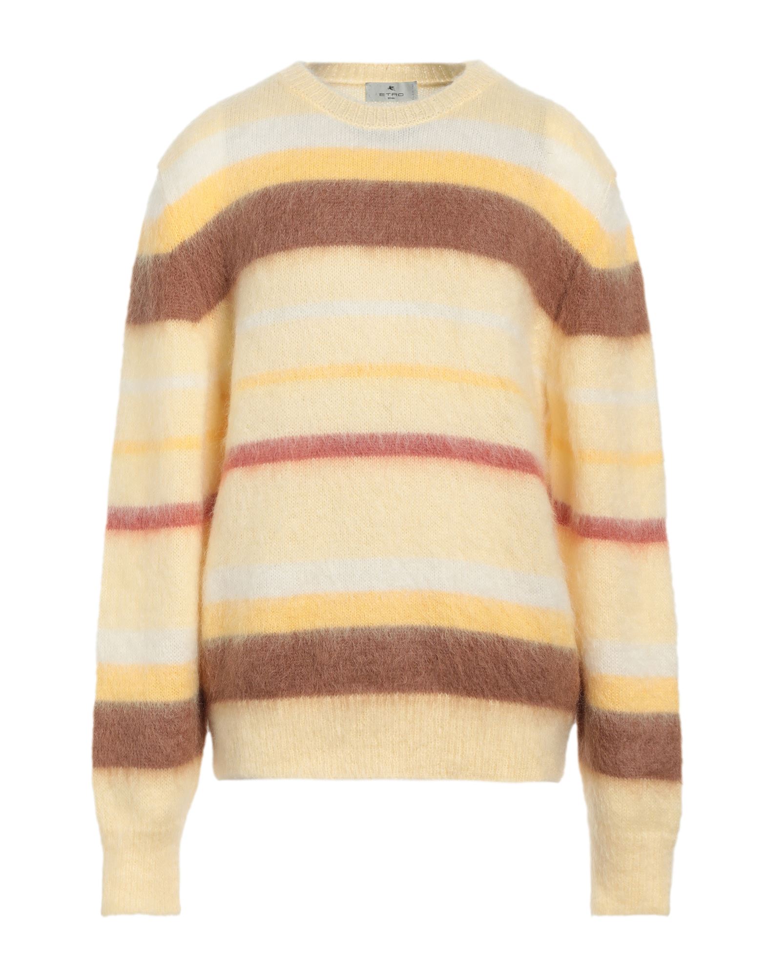 브러시드 펠트, 라이트웨이트 니트, 자수 로고 장식, 스트라이프, 크루넥, 롱 슬리브, 드라이클리닝, 표백 금지, 건조기 사용불가. 이미지