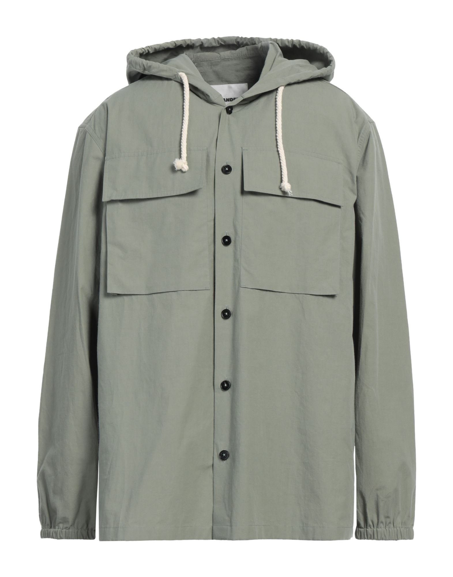 셔츠 자켓, 포플린, 솔리드 컬러, 장식 부착 없음, 후드, 롱 슬리브, 포켓 2개, 동물성 비섬유 자재 함유, 드라이클리닝, 표백 금지, 건조기 사용불가. 이미지