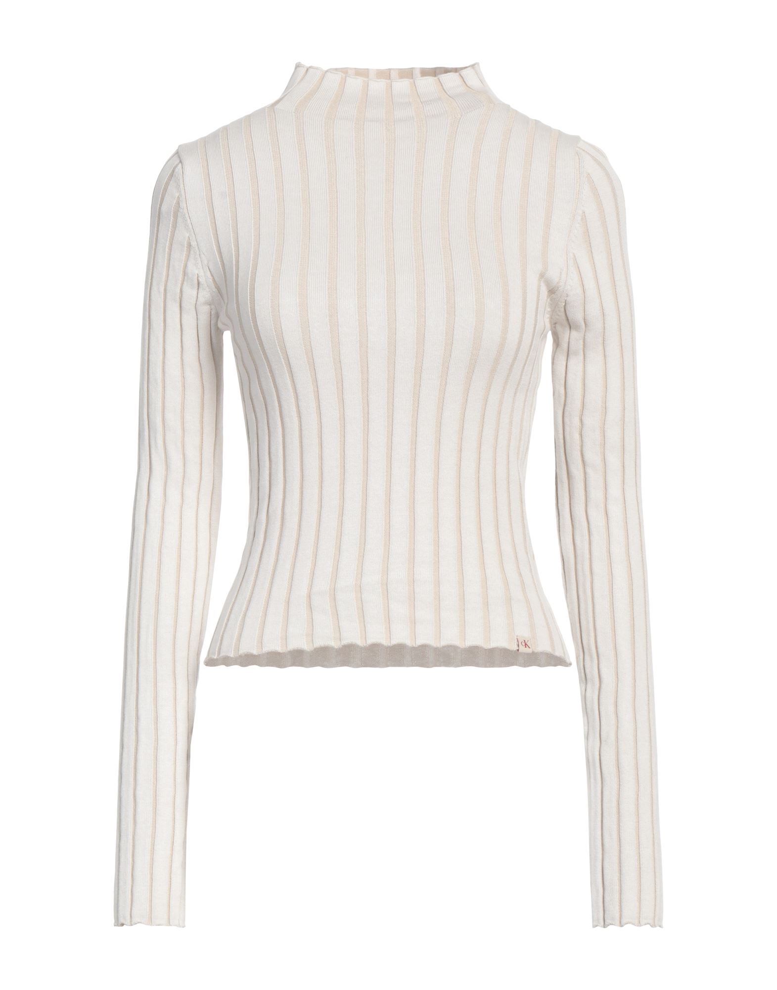 니트 소재, 리브(rib) 조직, 미디엄웨이트 니트, 솔리드 컬러, 브랜드 로고, 터틀넥, 롱 슬리브, 세탁기로 세탁, 표백 금지, 건조기 사용불가. 이미지