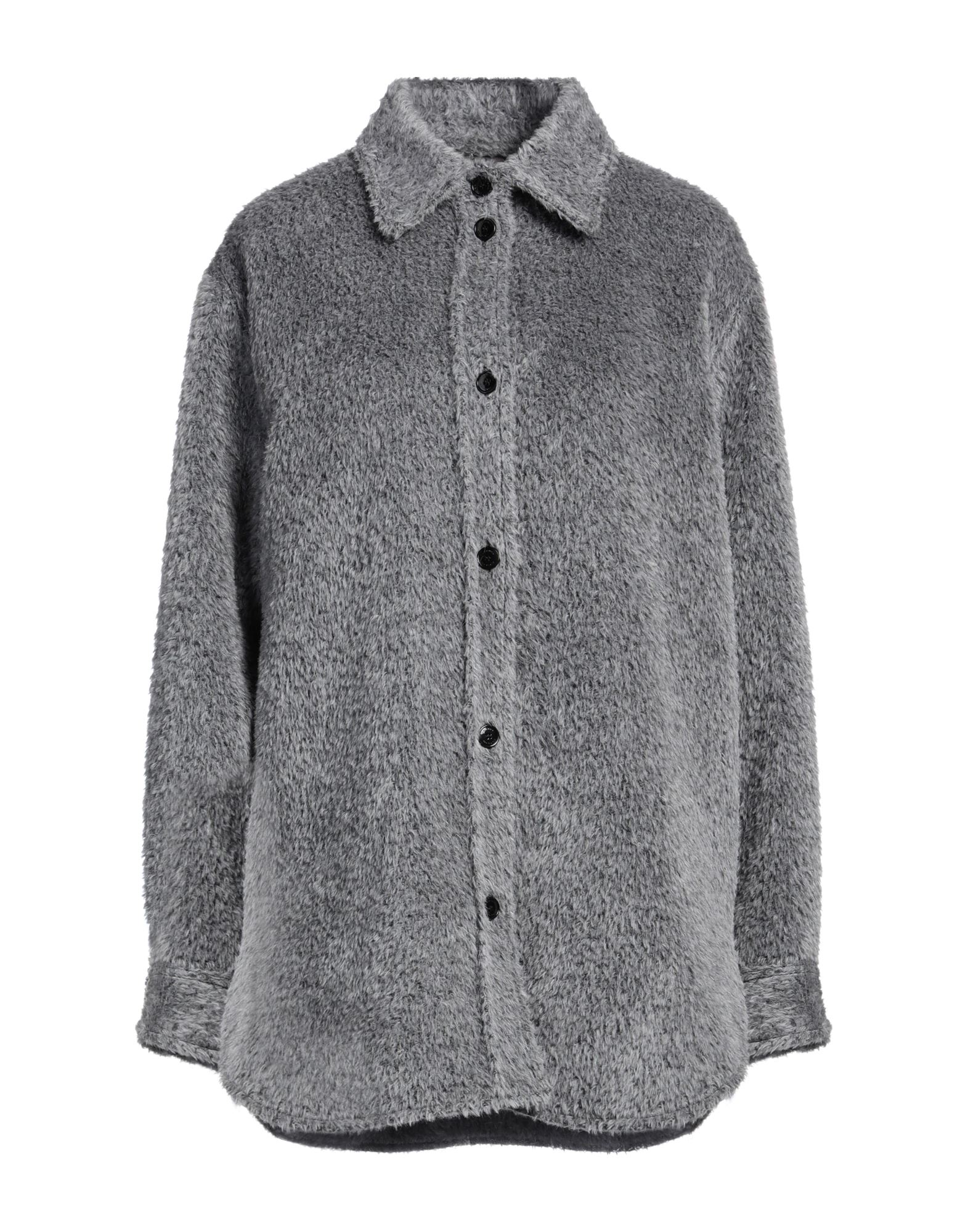 브러시드 펠트, 장식 부착 없음, 솔리드 컬러, 클래식 칼라, 롱 슬리브, 안감있음, 버튼 여밈, 멀티 포켓, 드라이클리닝, 표백 금지, 건조기 사용불가, 셔츠 자켓. 이미지