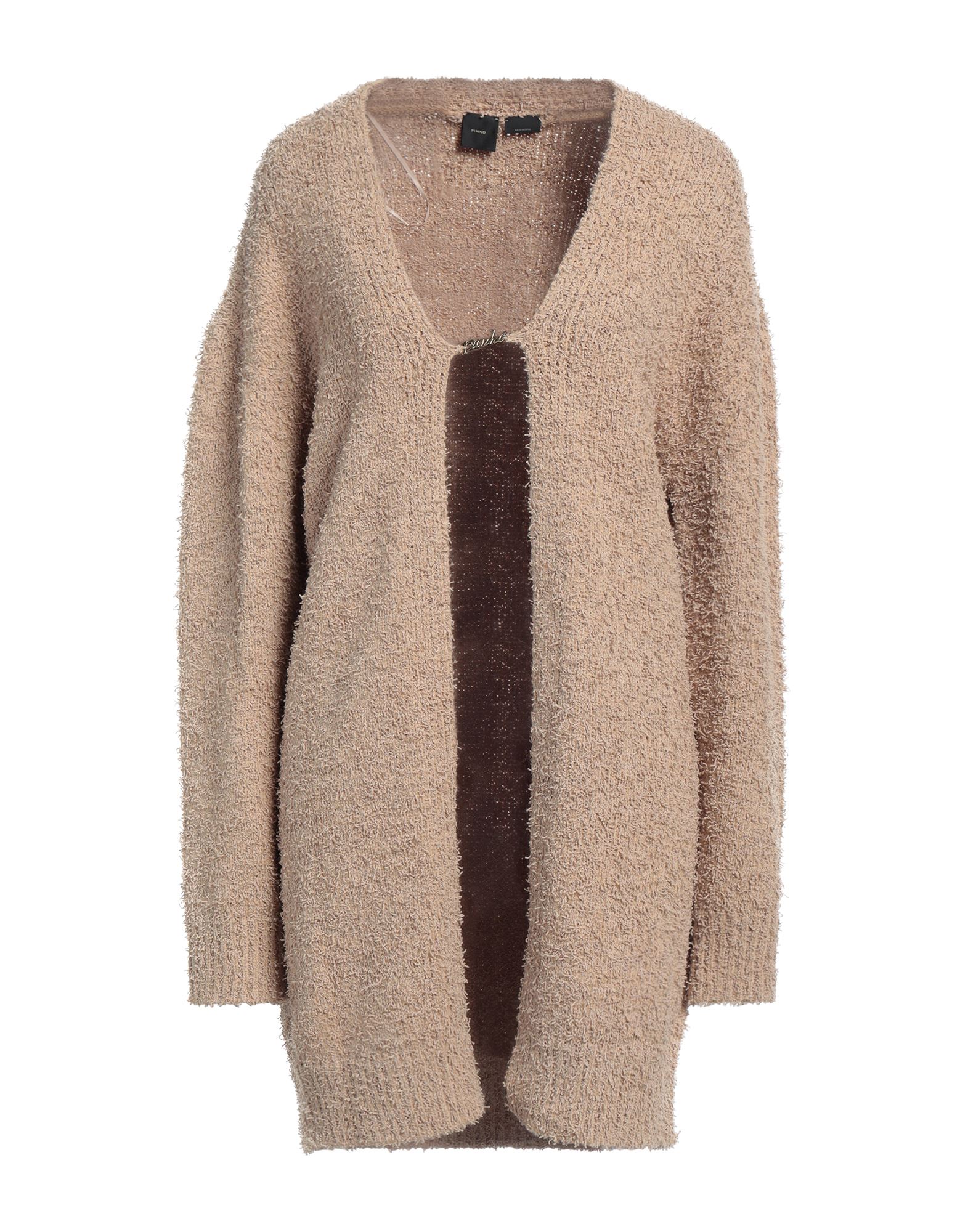 부클레, 라이트웨이트 니트, 브랜드 로고, 솔리드 컬러, 딥 네크라인, 롱 슬리브, 프론트 슬릿, 손세탁, 표백 금지, 건조기 사용불가. 이미지