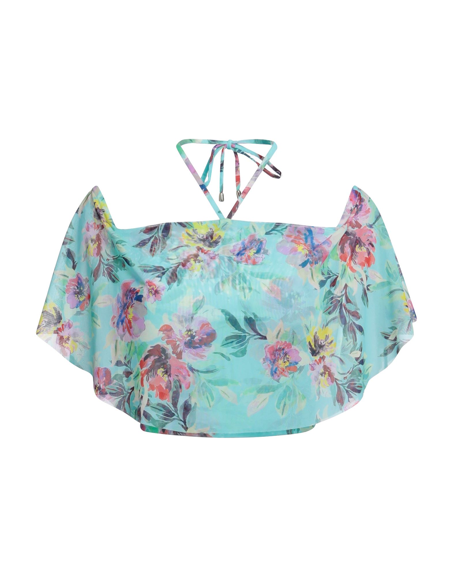 튤, 플로럴 모티브, 쇼트 슬리브, V 네크라인, 장식 부착 없음. 이미지