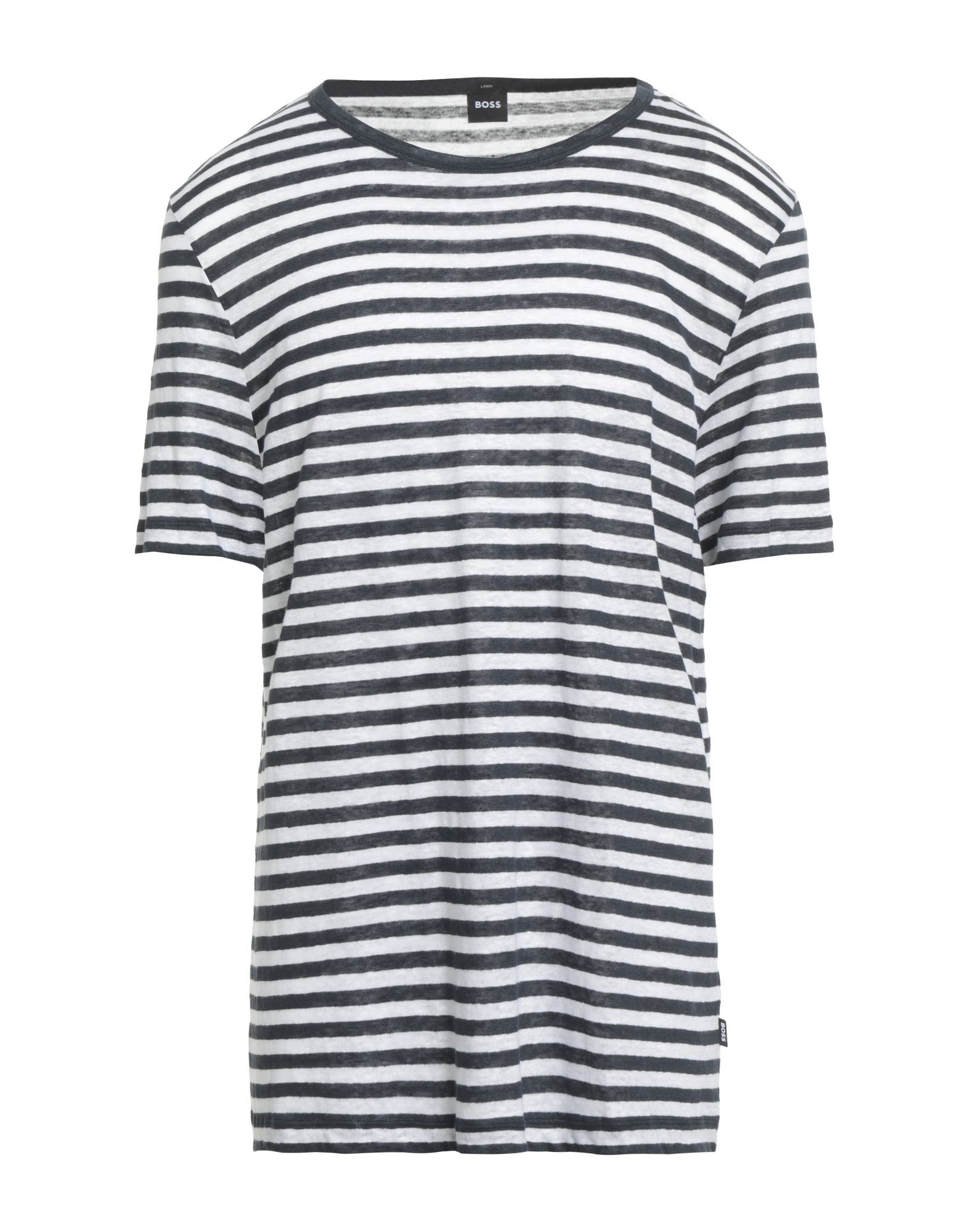 리넨, 라이트웨이트 니트, 스트라이프, 브랜드 로고, 크루넥, 쇼트 슬리브, 세탁기로 세탁, 표백 금지, 건조기 사용불가. 이미지