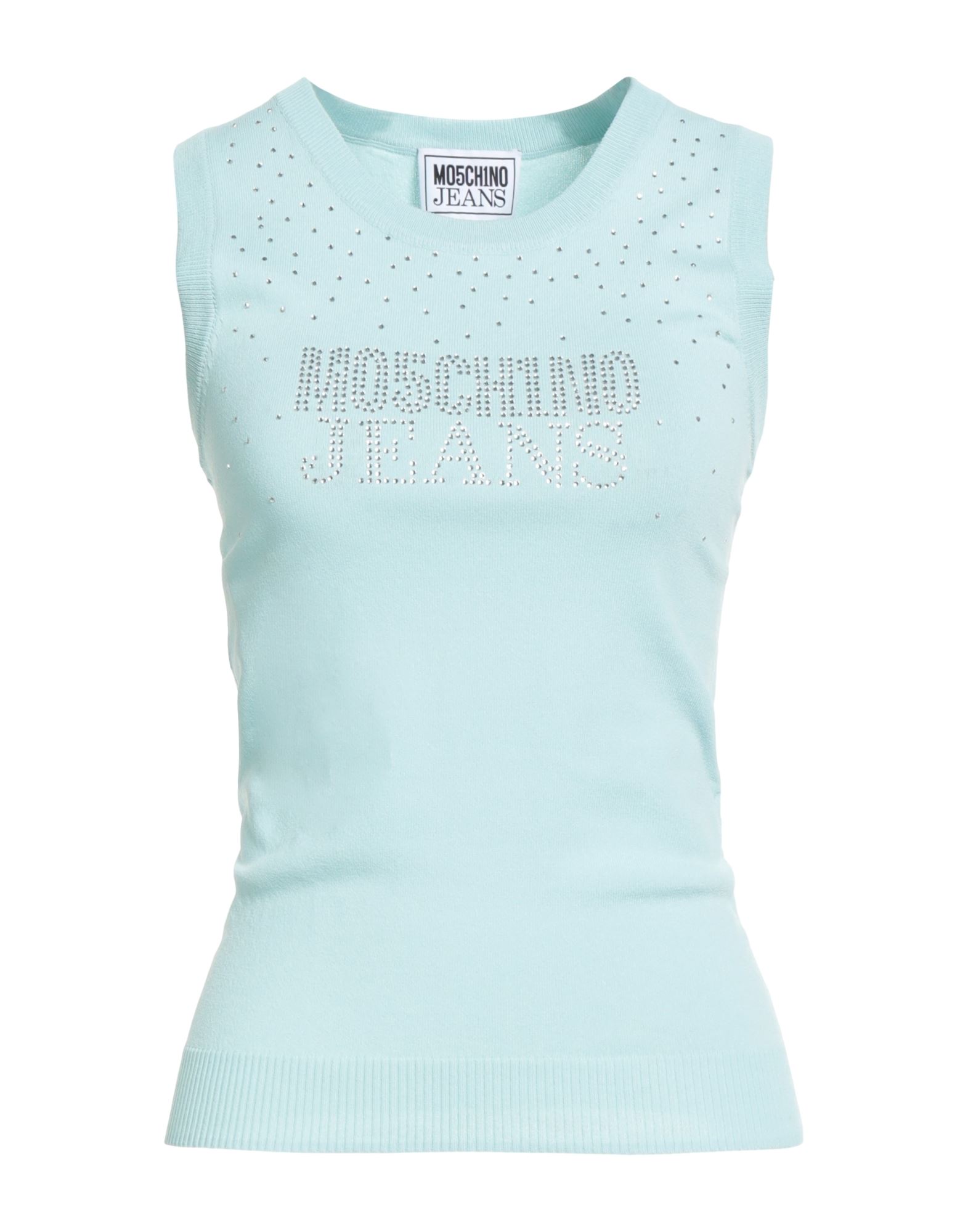 니트 소재, 라이트웨이트 니트, 장식 디테일 솔리드 컬러, 크리스탈, 크루넥, 슬리브리스, 퍼프 슬리브, 손세탁, 표백 금지, 건조기 사용불가. 이미지