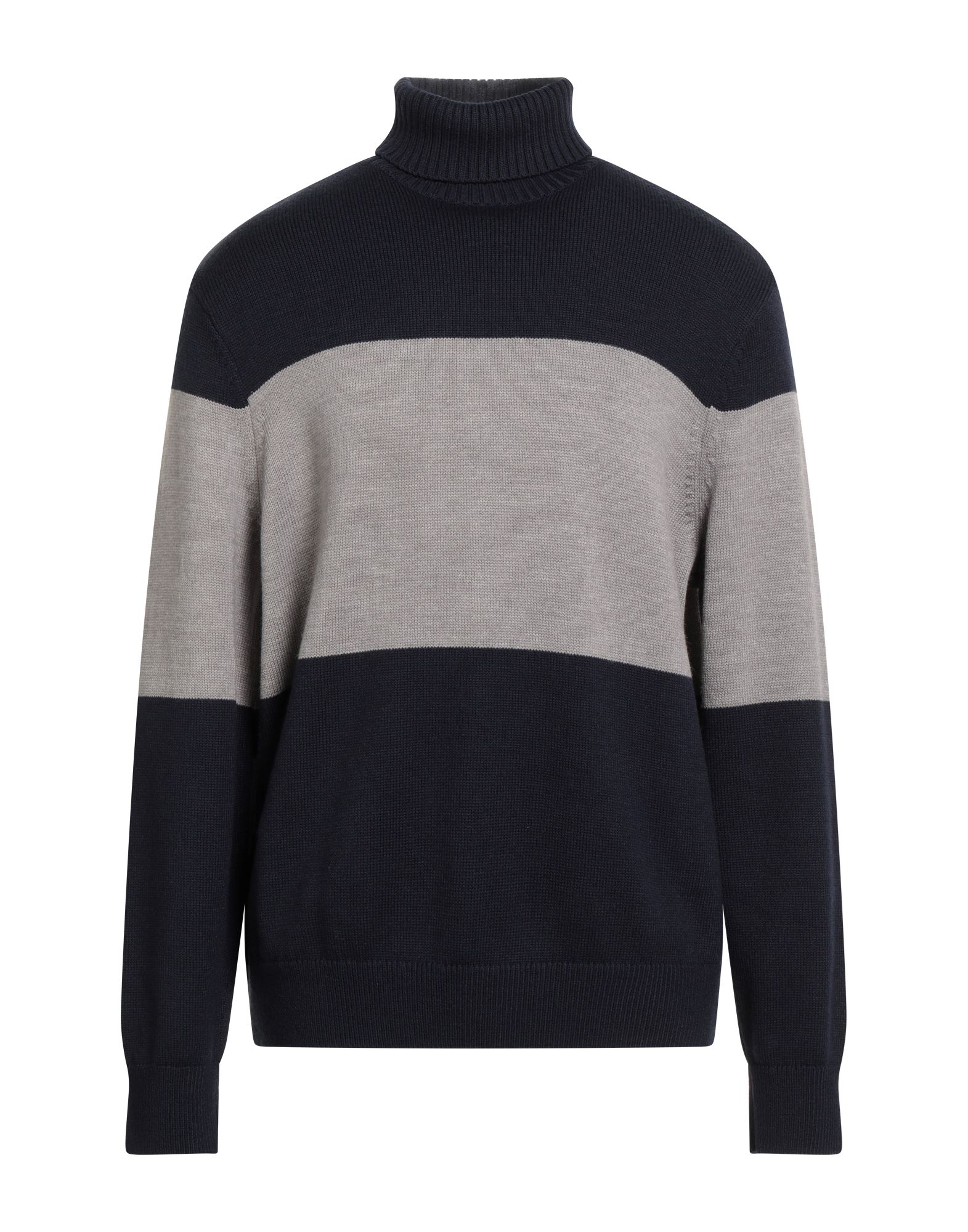 니트 소재, 라이트웨이트 니트, 브랜드 로고, 투톤 패턴, 터틀넥, 롱 슬리브, 손세탁, 표백 금지, 건조기 사용불가. 이미지