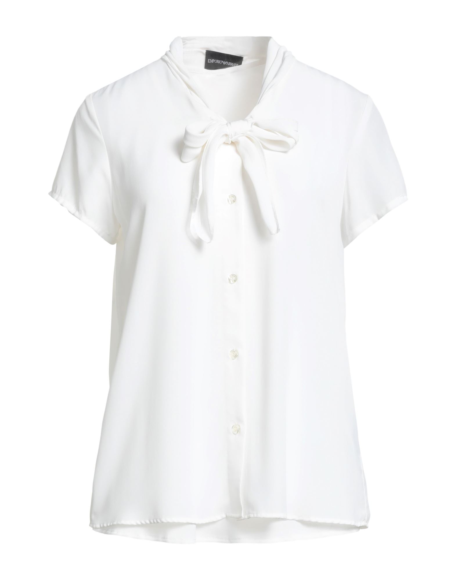 보우 디테일 셔츠, 조젯, 솔리드 컬러, 장식 부착 없음, 쇼트 슬리브, 탈착 가능한 이너 캐미솔, 버튼 여밈, 드라이클리닝, 표백 금지, 건조기 사용불가, 이 브랜드는 사이즈가 작게 나옵니다. 이미지