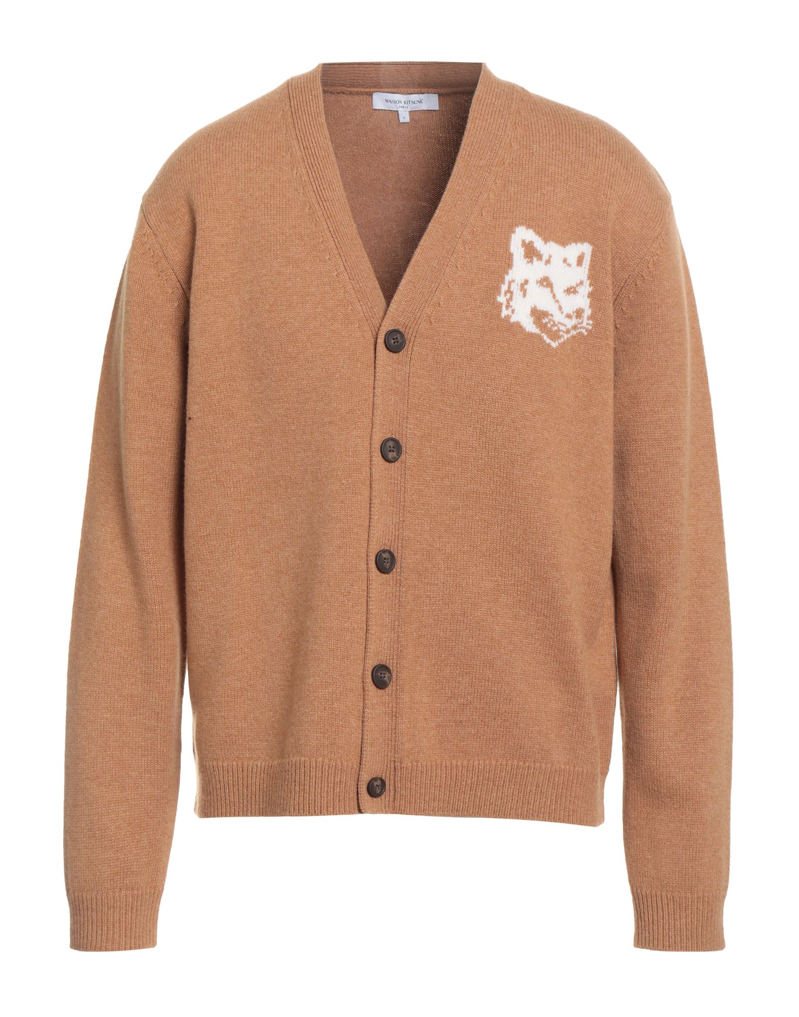 울, 인타르시아 니트, 미디엄웨이트 니트, 장식 디테일 솔리드 컬러, 브랜드 로고, 롱 슬리브, 버튼 여밈, 손세탁 또는 드라이클리닝, 건조기 사용불가. 이미지