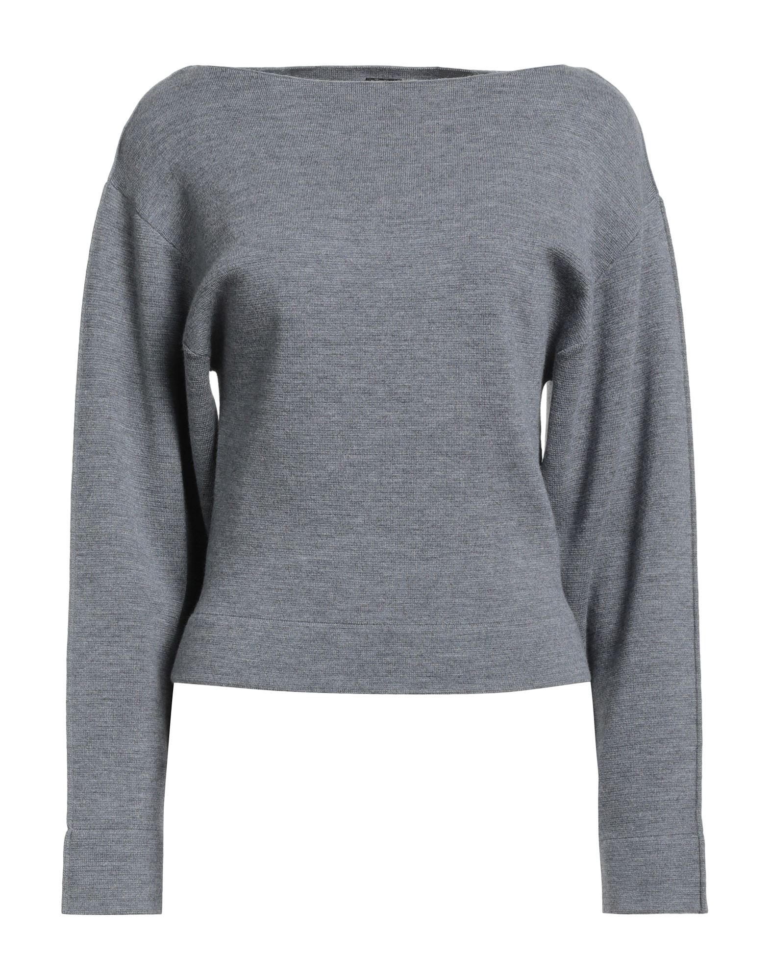 니트 소재, 라이트웨이트 니트, 스트레치 패브릭, 자수 로고 장식, 멜란지, 보트 네크라인, 롱 슬리브, 손세탁 또는 드라이클리닝, 표백 금지, 건조기 사용불가. 이미지