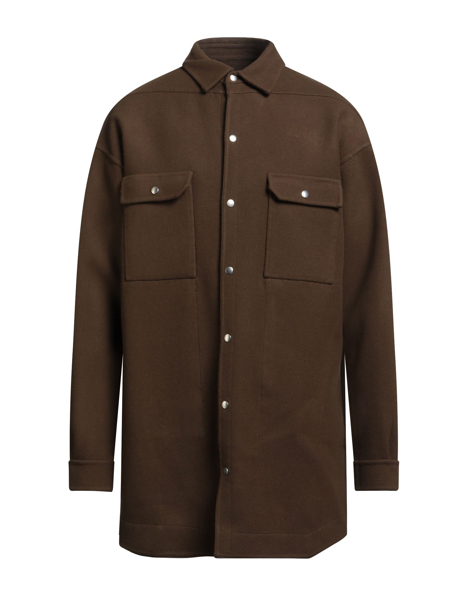 셔츠 자켓, 울, 솔리드 컬러, 장식 부착 없음, 클래식 칼라, 롱 슬리브, 스냅버튼 커프스, 안감없음, 스냅버튼 여밈, 플랩 포켓, 드라이클리닝, 표백 금지, 건조기 사용불가. 이미지