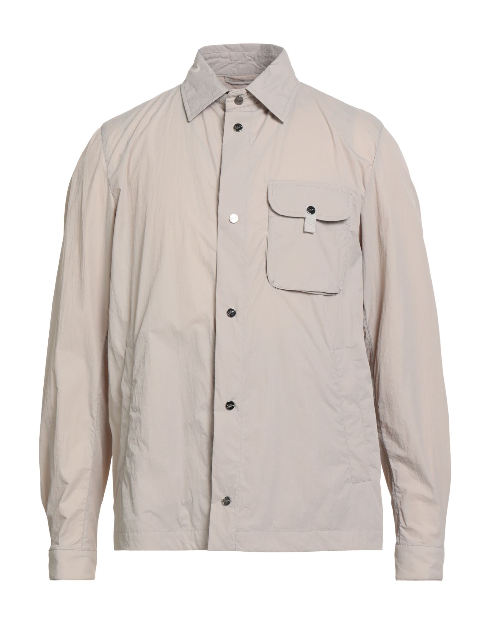 셔츠 자켓, 테크니컬 패브릭, 솔리드 컬러, 브랜드 로고, 클래식 칼라, 롱 슬리브, 스냅버튼 커프스, 스냅버튼 여밈, 드라이클리닝, 표백 금지, 건조기 사용불가. 이미지