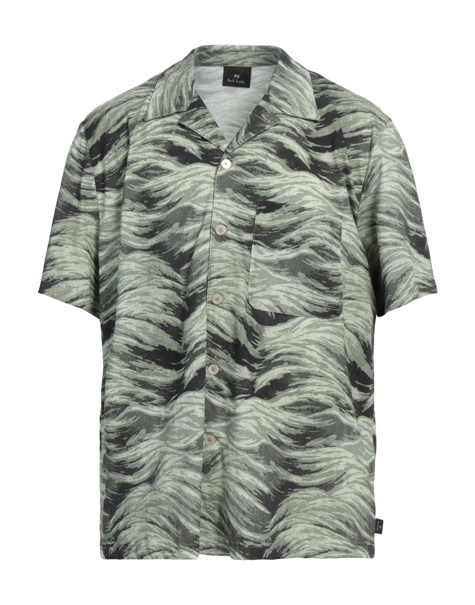 레귤러 셔츠, 저지, 멀티컬러 패턴, 브랜드 로고, 캠프 칼라, 쇼트 슬리브, 버튼 여밈, 포켓 1개, 세탁기로 세탁, 표백 금지, 건조기 사용불가, 이 브랜드는 사이즈가 크게 나옵니다. 이미지