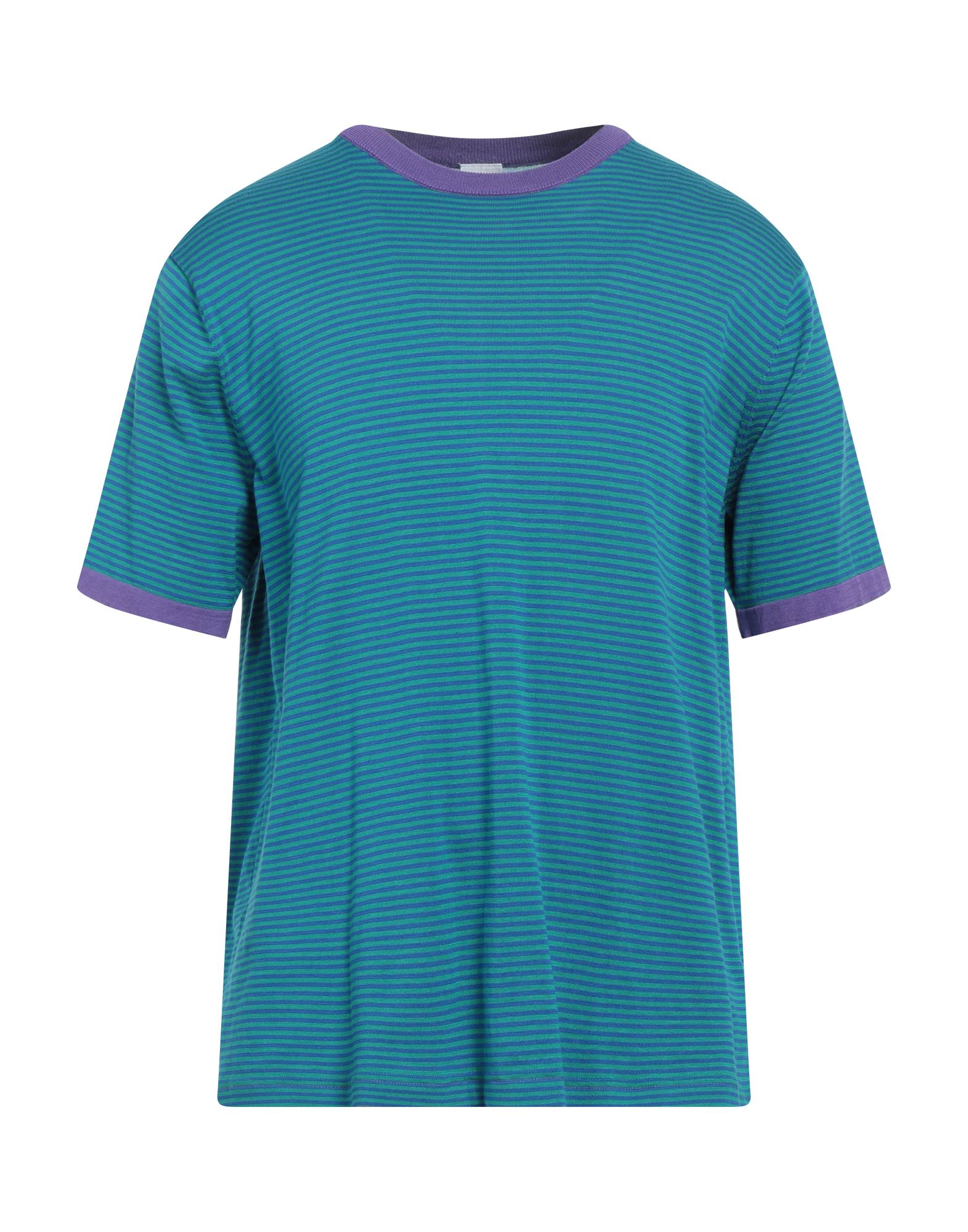 니트 소재, 라이트웨이트 니트, 장식 부착 없음, 스트라이프, 크루넥, 쇼트 슬리브, 포켓 없음, 스몰 핏. 이미지