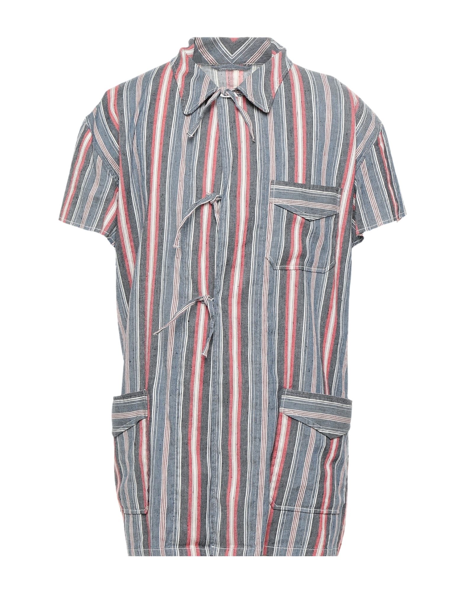 레귤러 셔츠, 트윌, 스트라이프, 하프 벨트, 클래식 칼라, 쇼트 슬리브, 안감없음, 타이 여밈, 멀티 포켓, 스트레치. 이미지