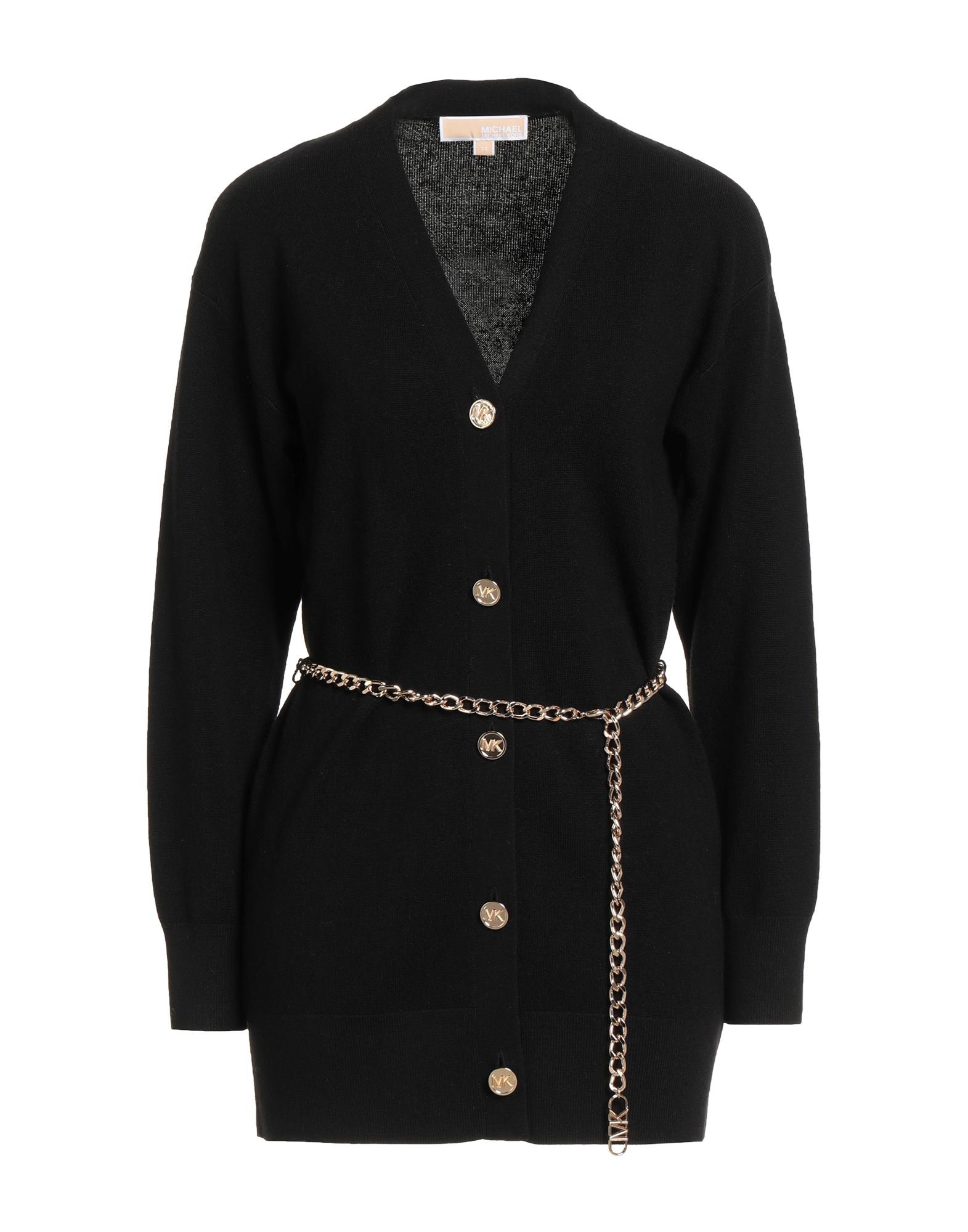 니트 소재, 라이트웨이트 니트, 솔리드 컬러, 벨트, 브랜드 로고, 롱 슬리브, 버튼 여밈, 손세탁 또는 드라이클리닝, 건조기 사용불가. 이미지