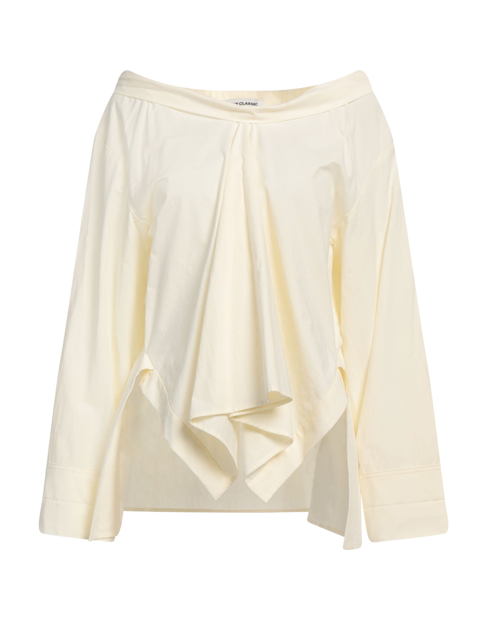 탑, 우븐, 솔리드 컬러, 장식 부착 없음, 와이드 네크라인, 롱 슬리브, 버튼 커프스, 드라이클리닝, 표백 금지, 건조기 사용불가. 이미지