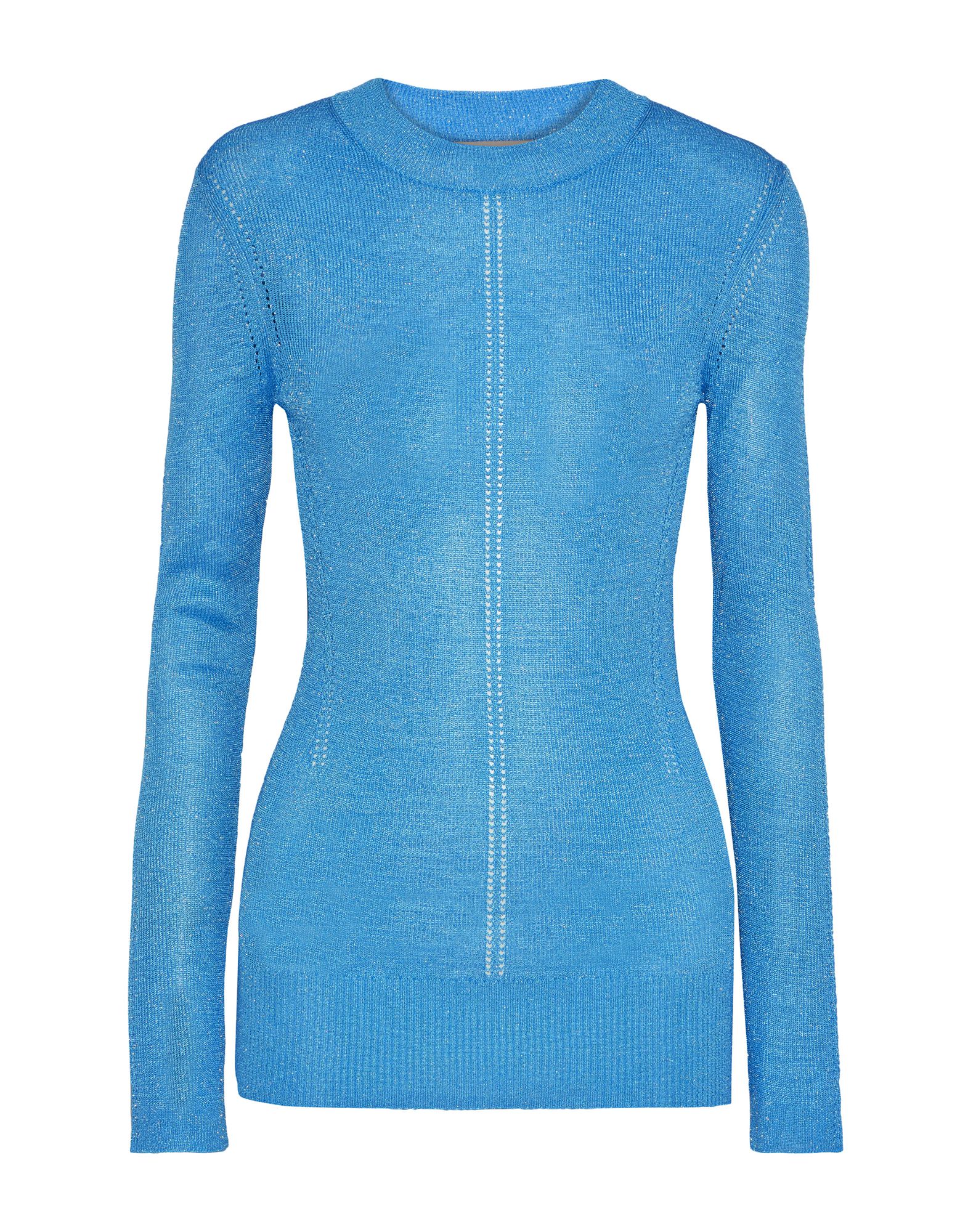 니트 소재, 라메, 장식 부착 없음, 솔리드 컬러, 라운드 네크라인, 라이트웨이트 니트, 롱 슬리브, 포켓 없음. 이미지