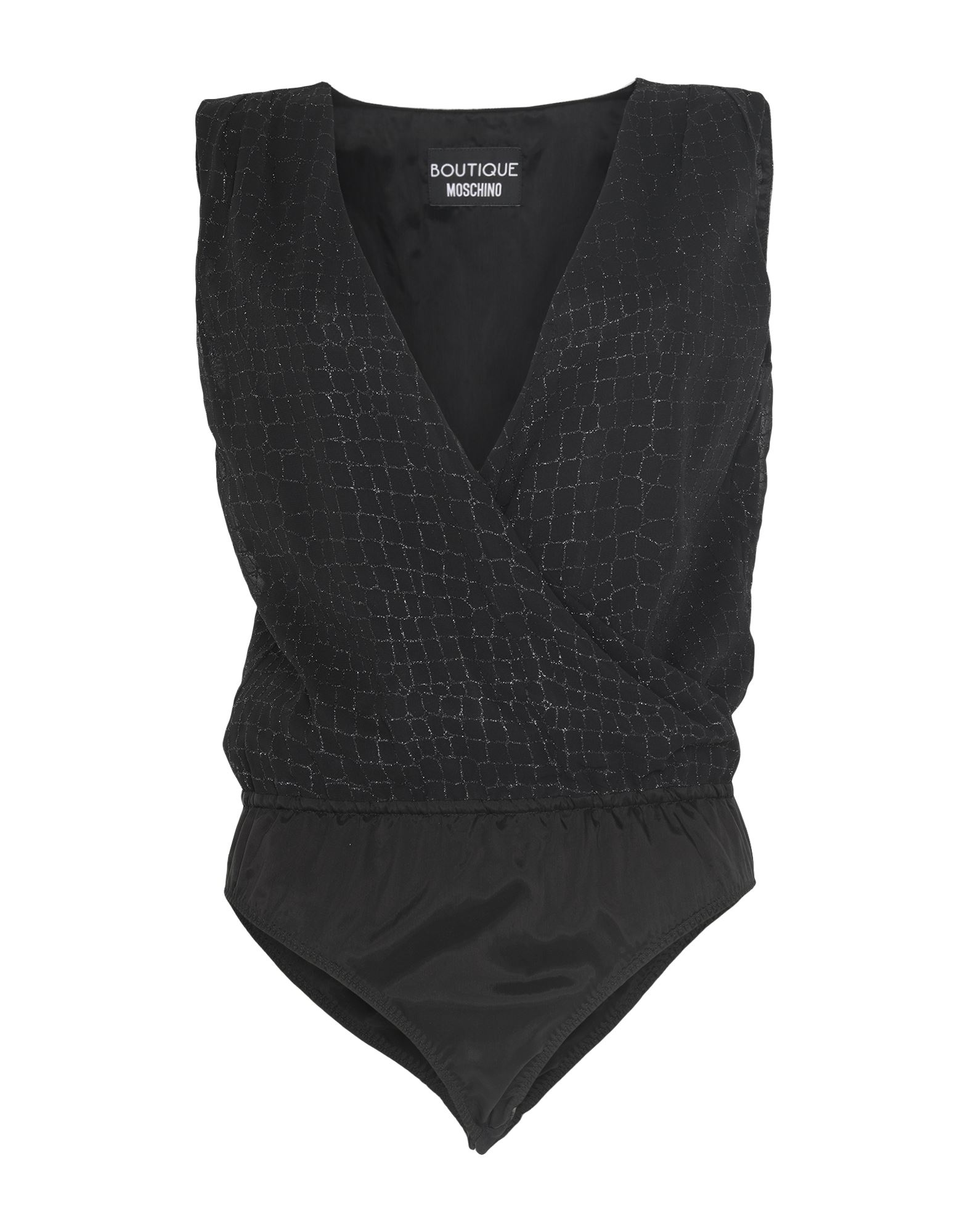 크레이프, 글리터 효과, 장식 디테일 솔리드 컬러, v 네크라인, 슬리브리스, 훅&아이, 포켓 없음, 바디수트형. 이미지