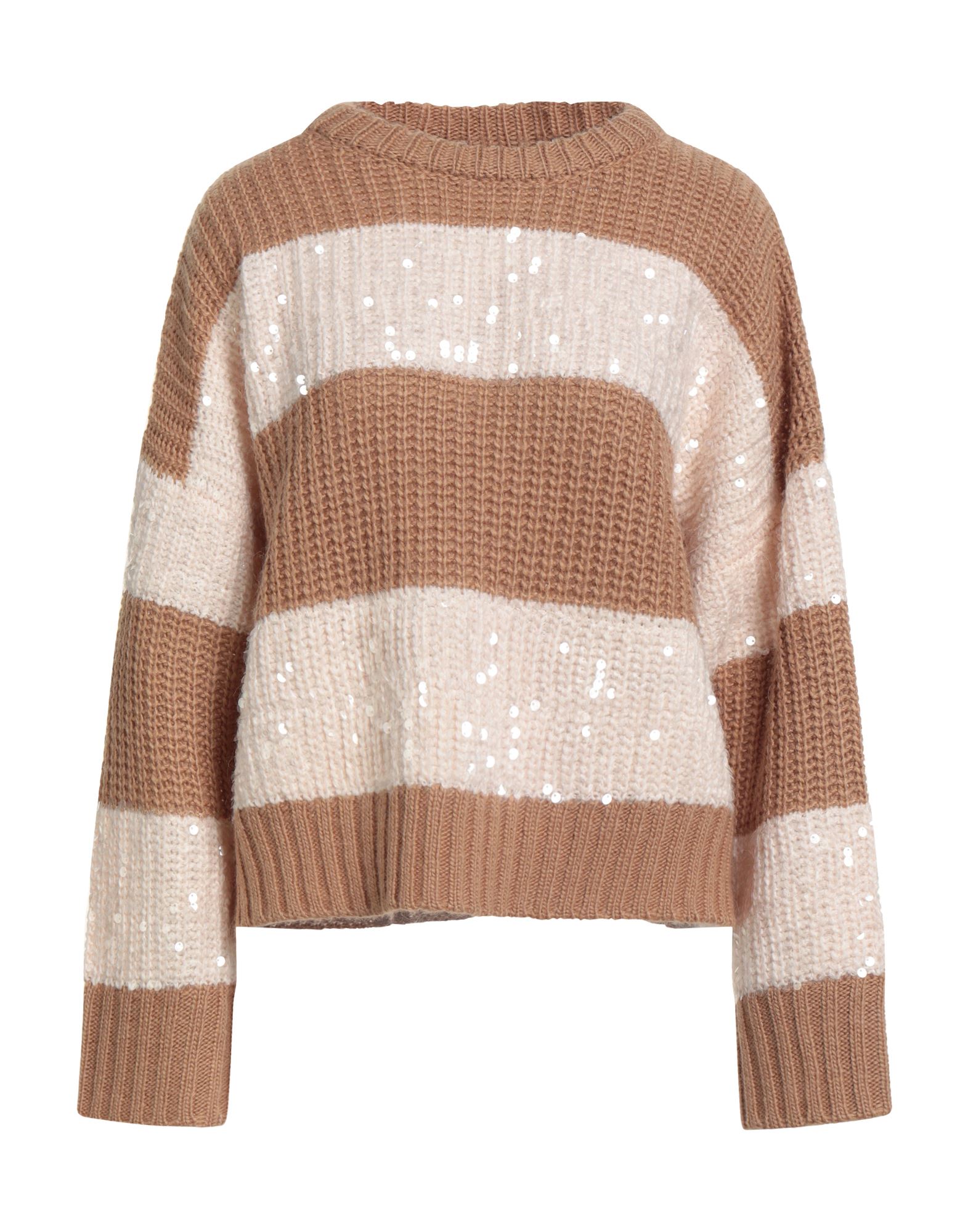 인타르시아 니트, 미디엄웨이트 니트, 스트라이프, 시퀸, 크루넥, 롱 슬리브, 손세탁, 표백 금지, 건조기 사용불가. 이미지