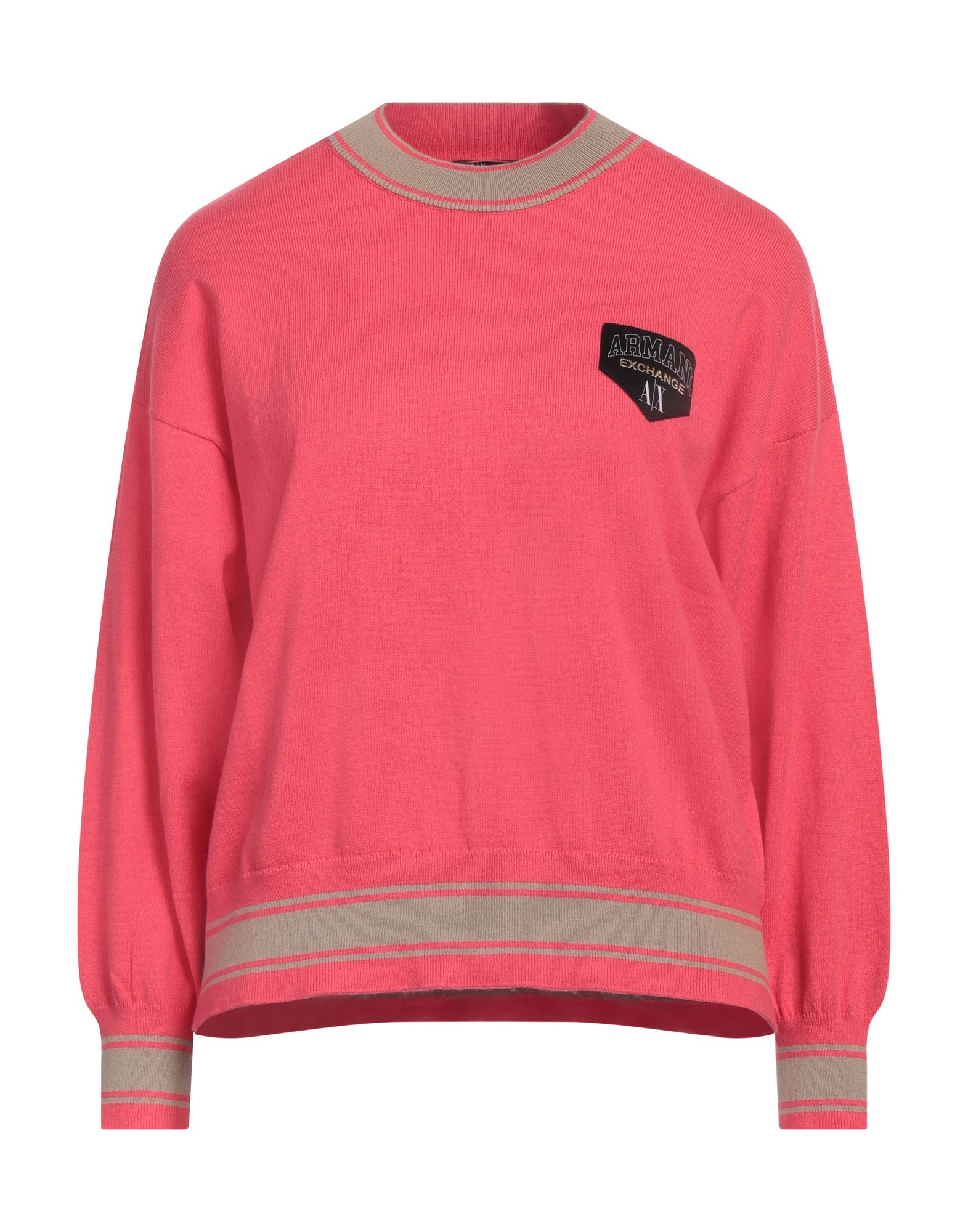 니트 소재, 라이트웨이트 니트, 투톤 패턴, 브랜드 로고, 크루넥, 롱 슬리브, 손세탁, 표백 금지, 건조기 사용불가. 이미지