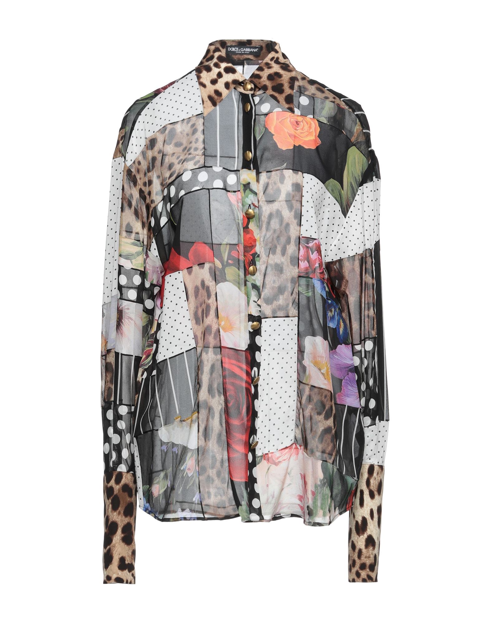 셔츠, 크레이프, 멀티컬러 패턴, 장식 부착 없음, 클래식 칼라, 롱 슬리브, 버튼 여밈, 스트레치. 이미지