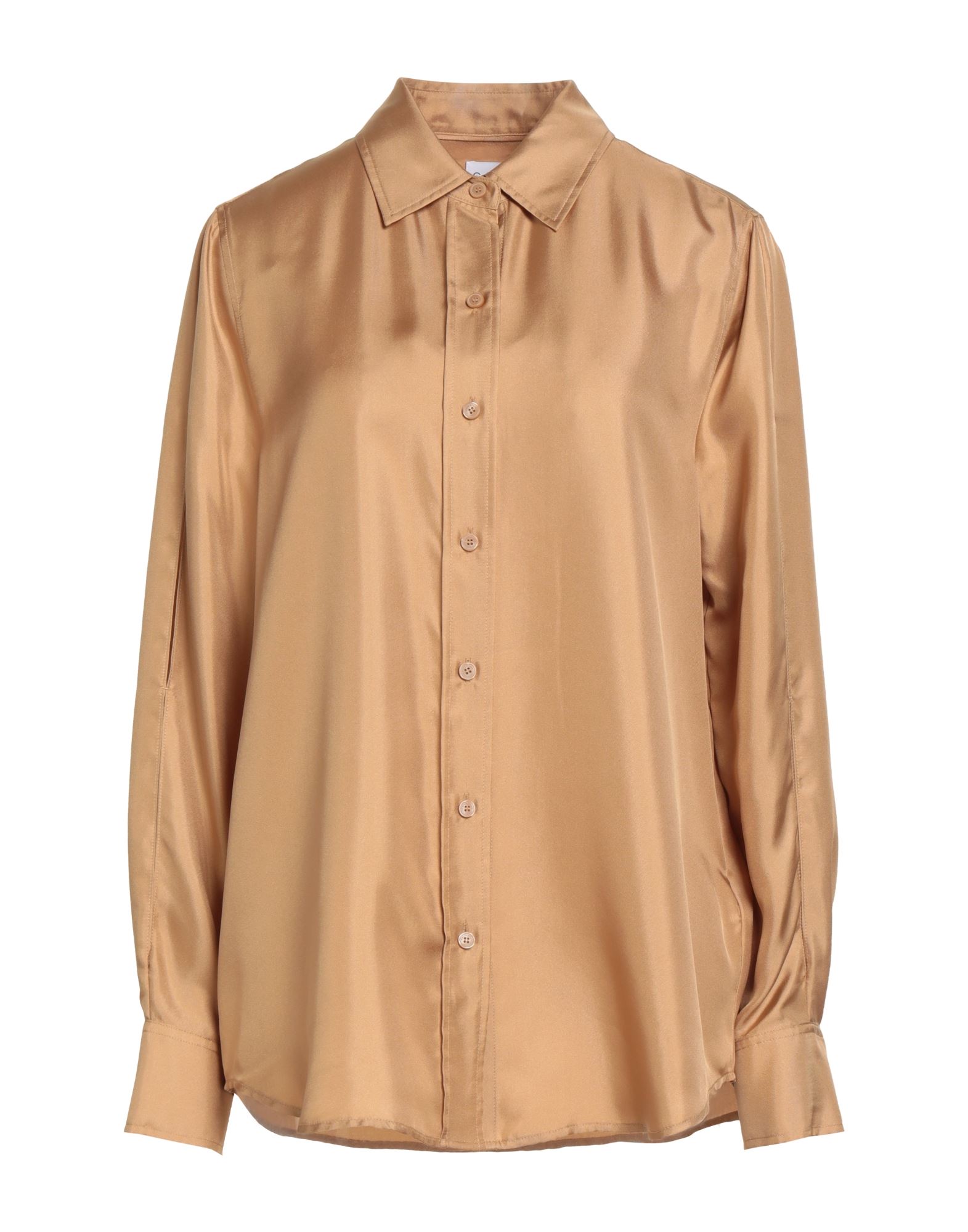 셔츠, 새틴, 솔리드 컬러, 장식 부착 없음, 클래식 칼라, 롱 슬리브, 버튼 커프스, 버튼 여밈, 손세탁, 건조기 사용불가. 이미지