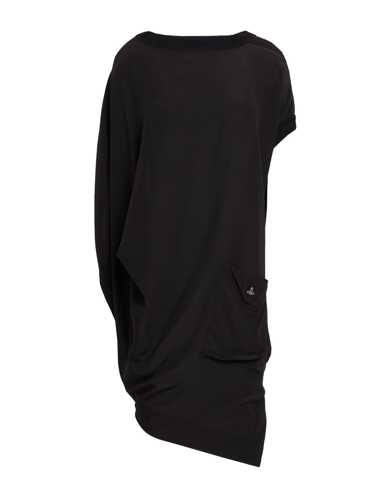 탑, 쉬폰, 솔리드 컬러, 자수 로고 장식, 니트 트리밍, 크루넥, 쇼트 슬리브, 패치 포켓, 드라이클리닝, 표백 금지, 건조기 사용불가. 이미지